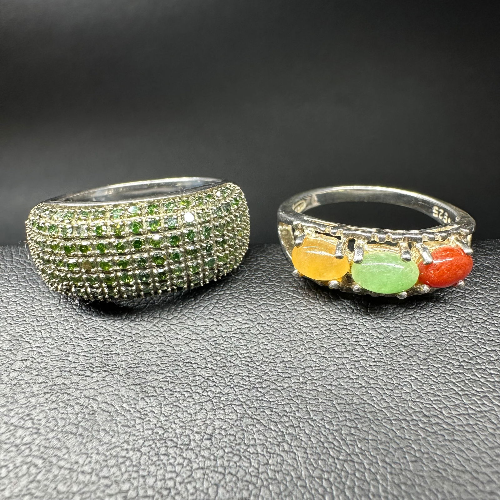 Sz7.75/7g Sterling Silver Green Marcasite & Multi-Stone Ring Lot (1 of 10)