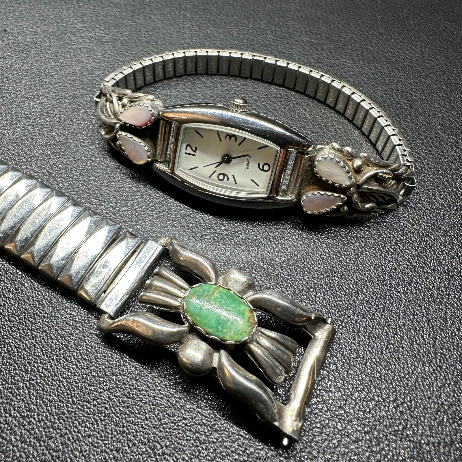 6-6.6"/54g Native American Sterling Silver Turquoise Mother of Pearl Watchband Sets & TimexWatch Lot (1 of 13)
