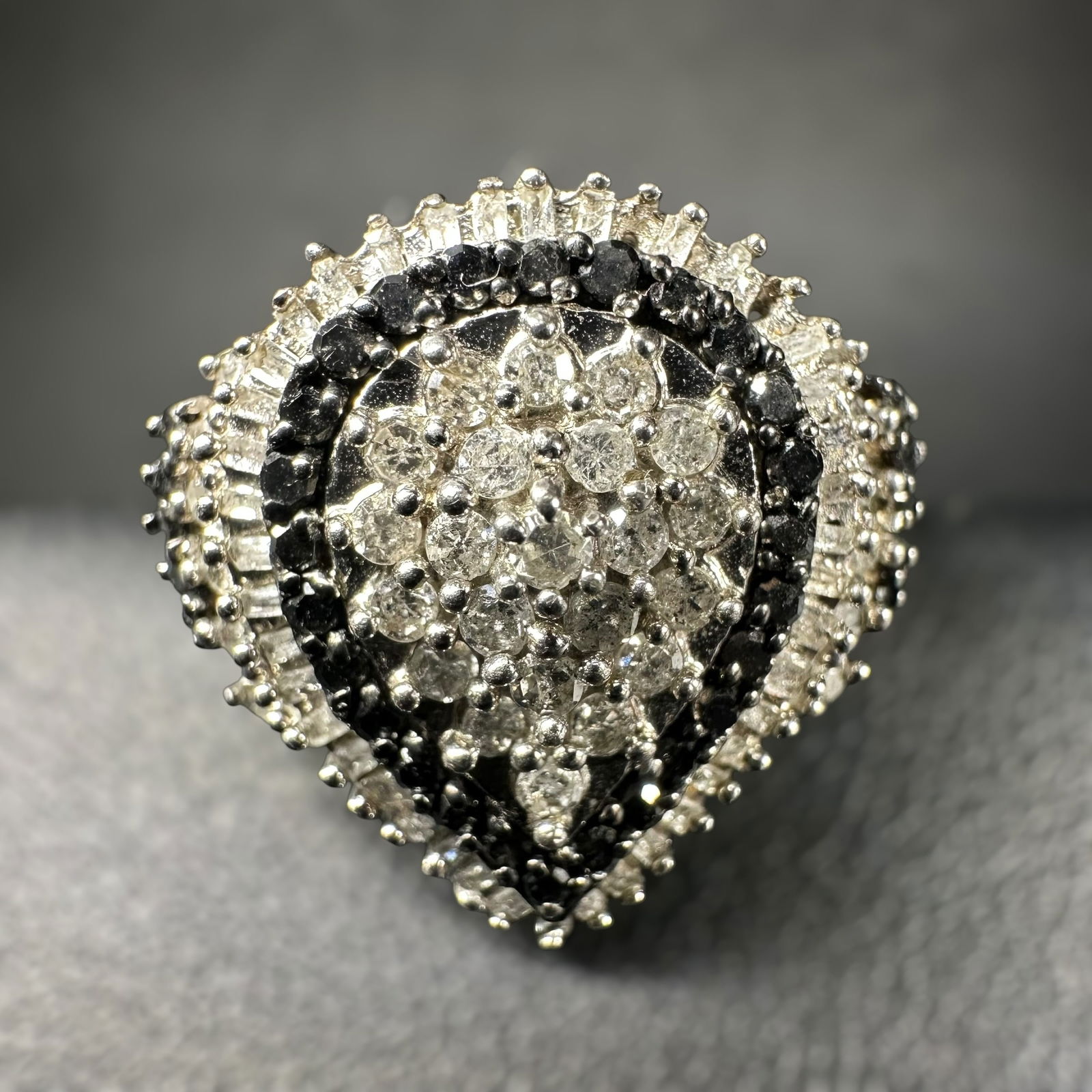 Sz7/5g Renaissance 925 Sterling Silver Cubic zirconia & Black Stone Cocktail Ring (1 of 9)