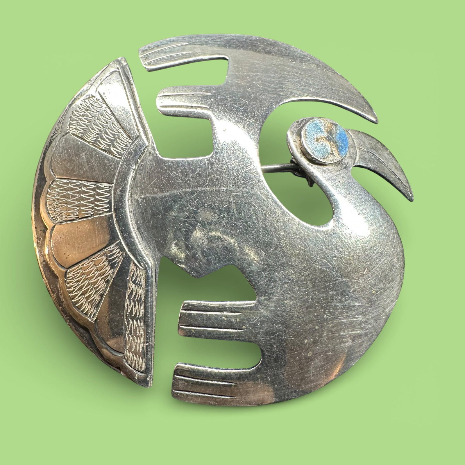 17g Vintage Peruvian Sterling Silver Incan Heron Brooch: 17g Vintage Peruvian Sterling Silver Incan Heron Brooch:" Brand/Model: Hallmark. Hard to decipher fully.Manufacturer Location: Peru.Year Produced: Unknown; likely mid to late 20th century.Condition: O