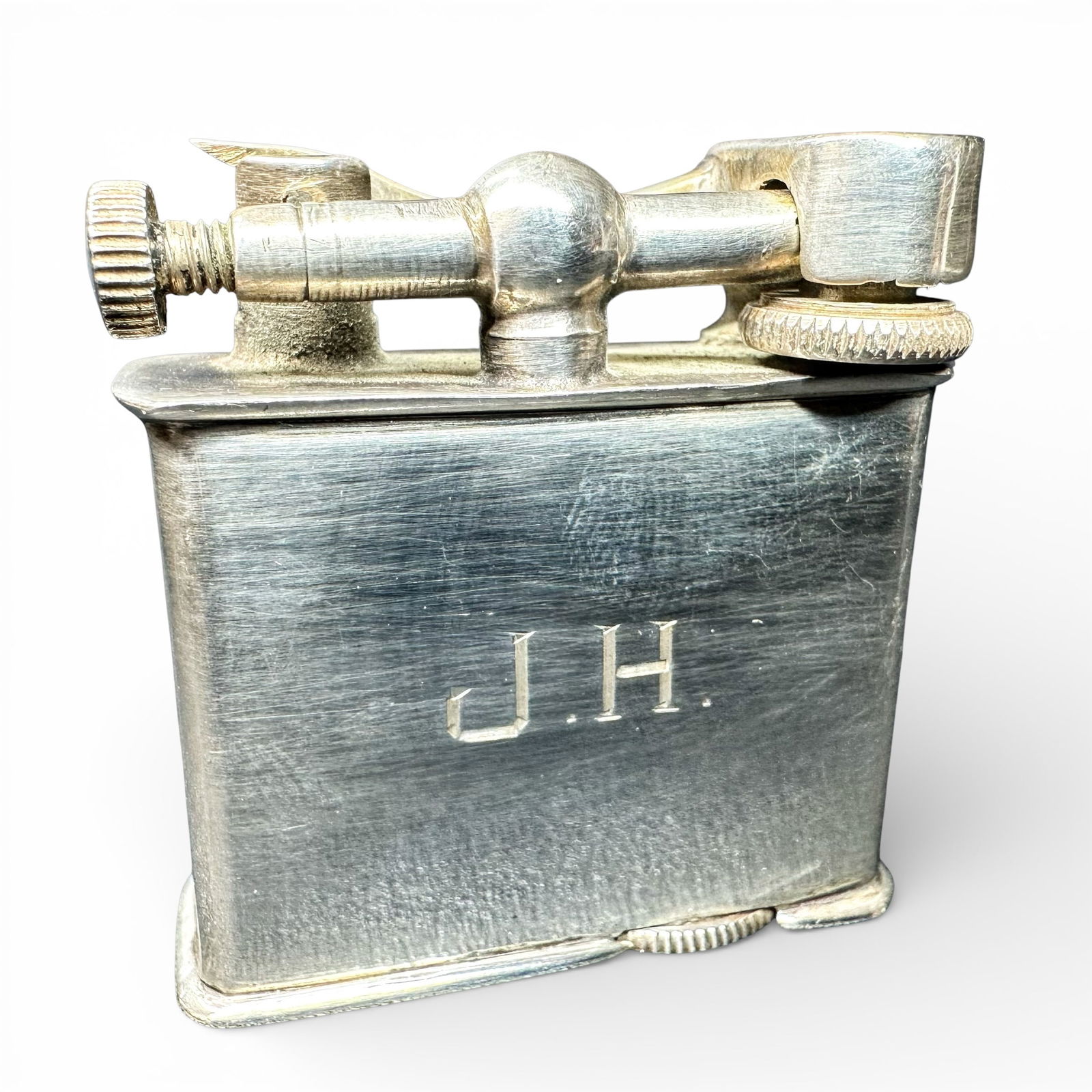 58g Antique Platinet 40s-50s Mexican Sterling Silver Tabletop Lighter: 58g Antique Platinet 40s-50s Mexican Sterling Silver Tabletop Lighter:Brand/Model: Platinet.Manufacturer Location: Marked;"Mexico." Year Produced: Unknown.Condition: Good vintage condition with surfac