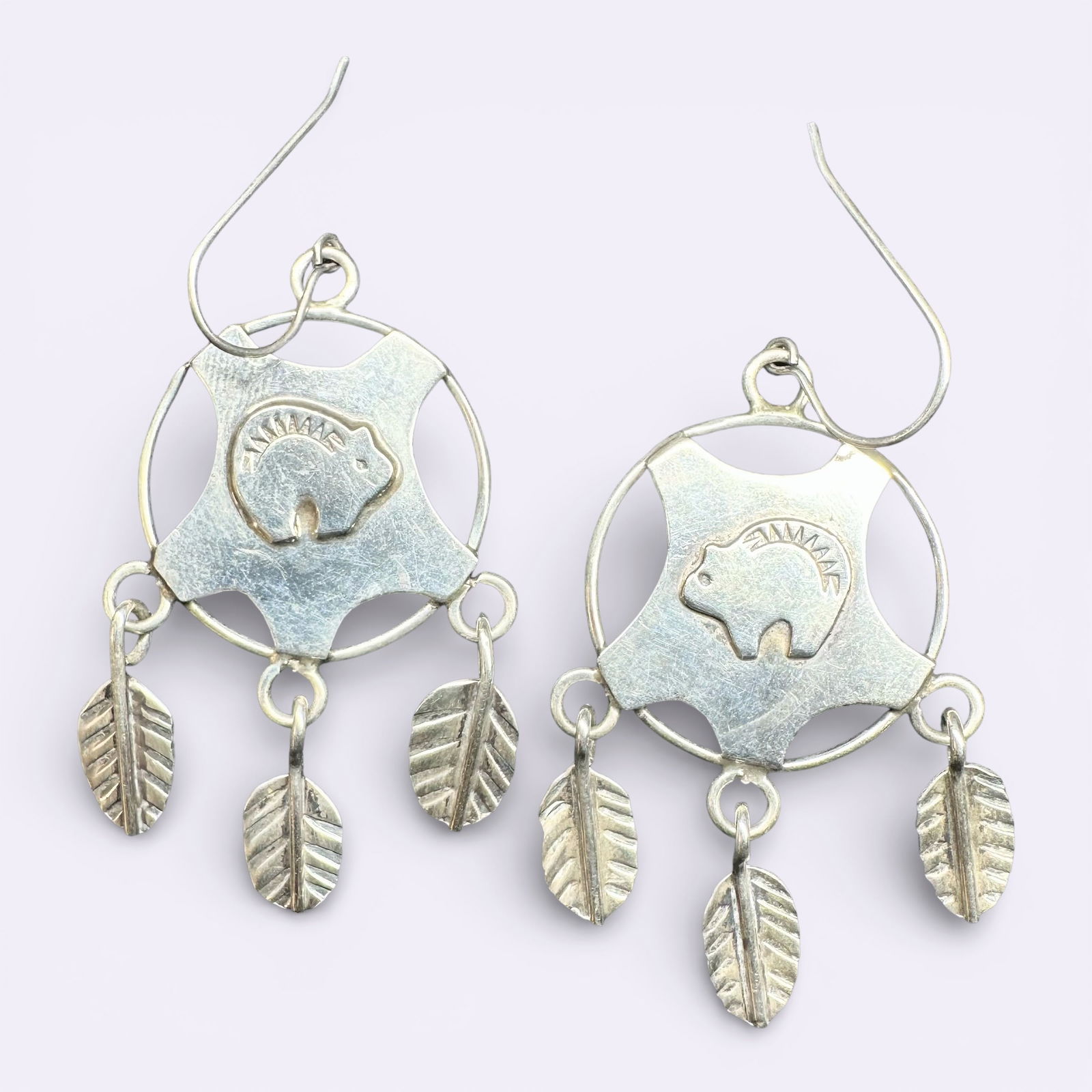 10g Vintage Native American Sterling Silver Bear Dangle Earrings (1 of 8)