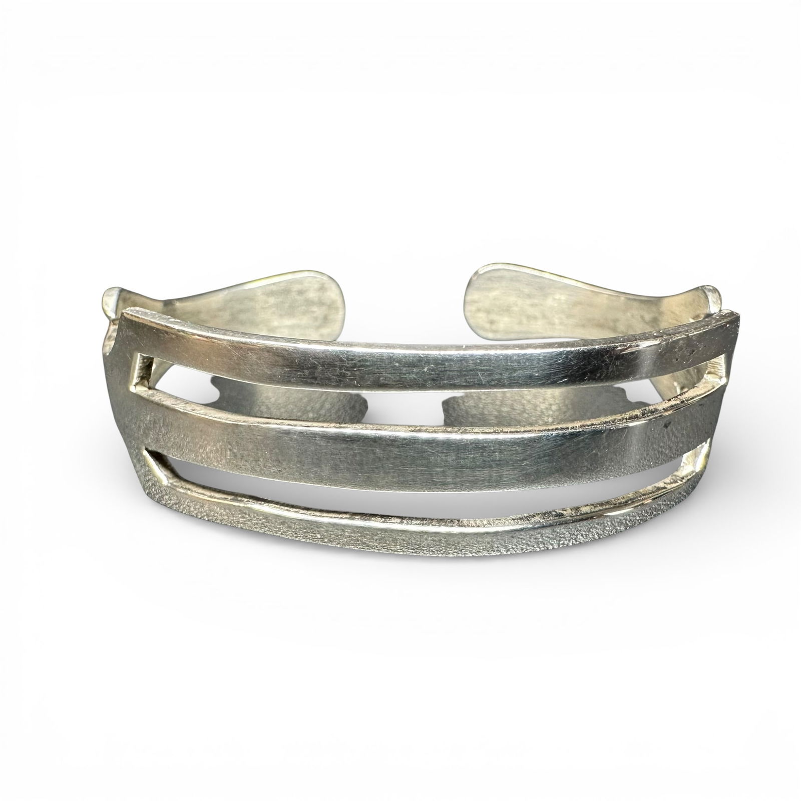 6.5"/24g Taxco Mexico 925 Solid Sterling Silver Cut Out Cuff Bracelet (1 of 11)