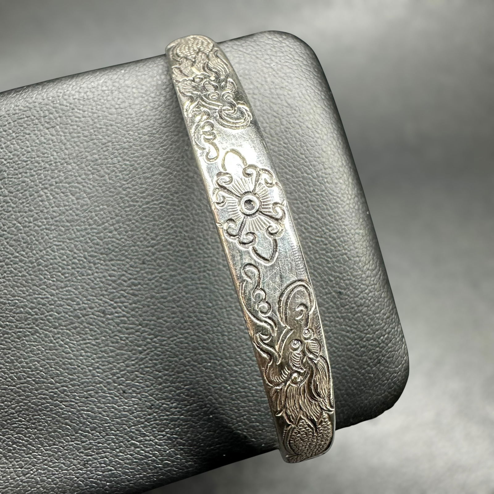 7"/16g Vintage Etched 925 Sterling Silver Dragon Floral Cuff Bracelet (1 of 9)