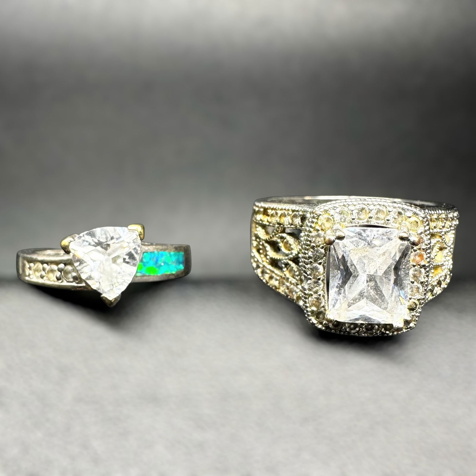 Sz7/Sz8/11g 925 Sterling Silver Faceted CZ Opal Ring Lot - 2 Pc (1 of 14)