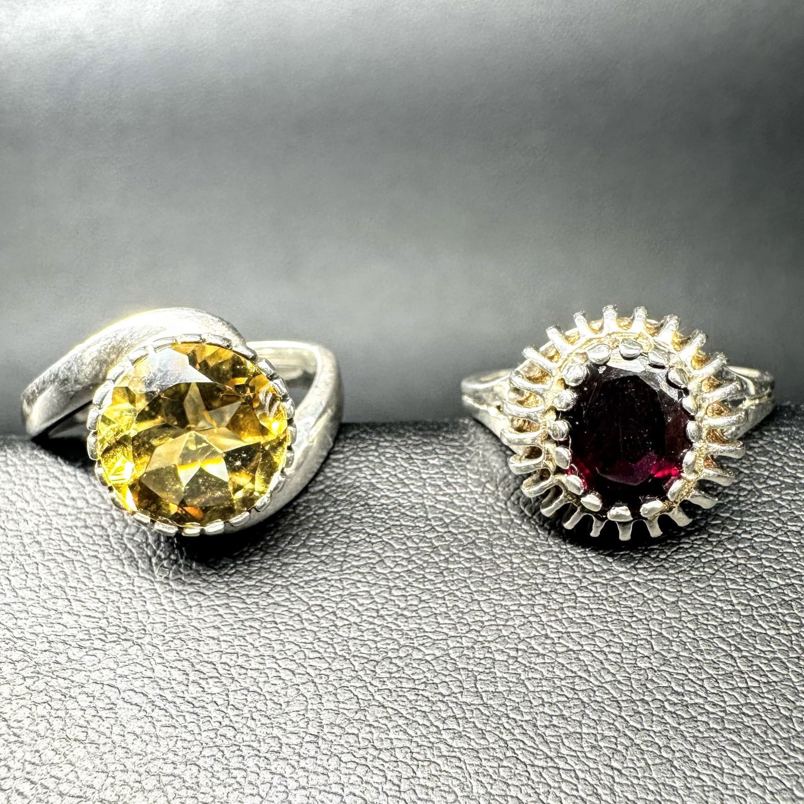 Sz7.75/Sz8/9g 925 Sterling Silver Faceted Amethyst & Yellow Stone Ring Lot - 2 Pc (1 of 9)
