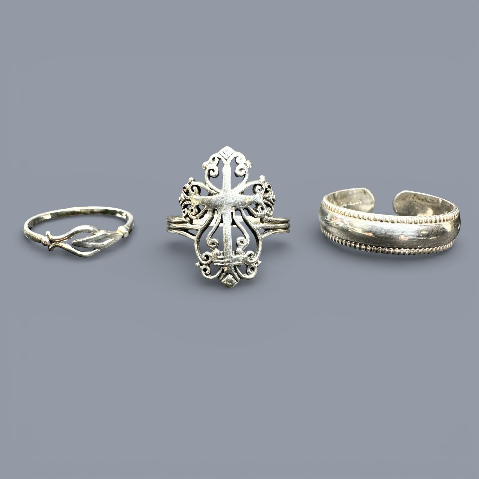Sz5/Sz8.5/Sz8.5/7g Victorian Ornate 925 Sterling Silver Cross Ring Lot - 3 Pc (1 of 14)