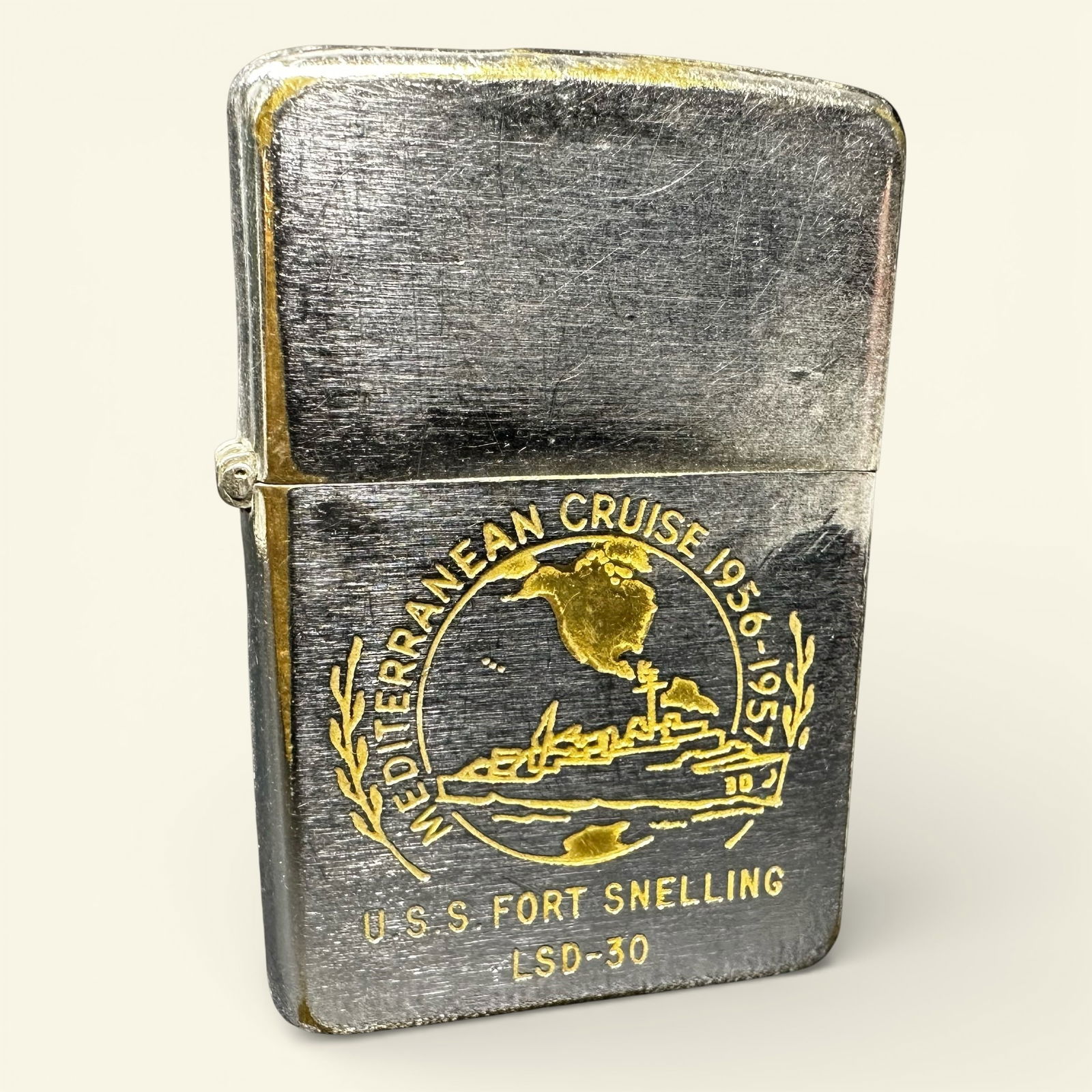 58g Mediterranean Cruise 1956-57 USS Fort Snelling Zippo Lighter (1 of 12)