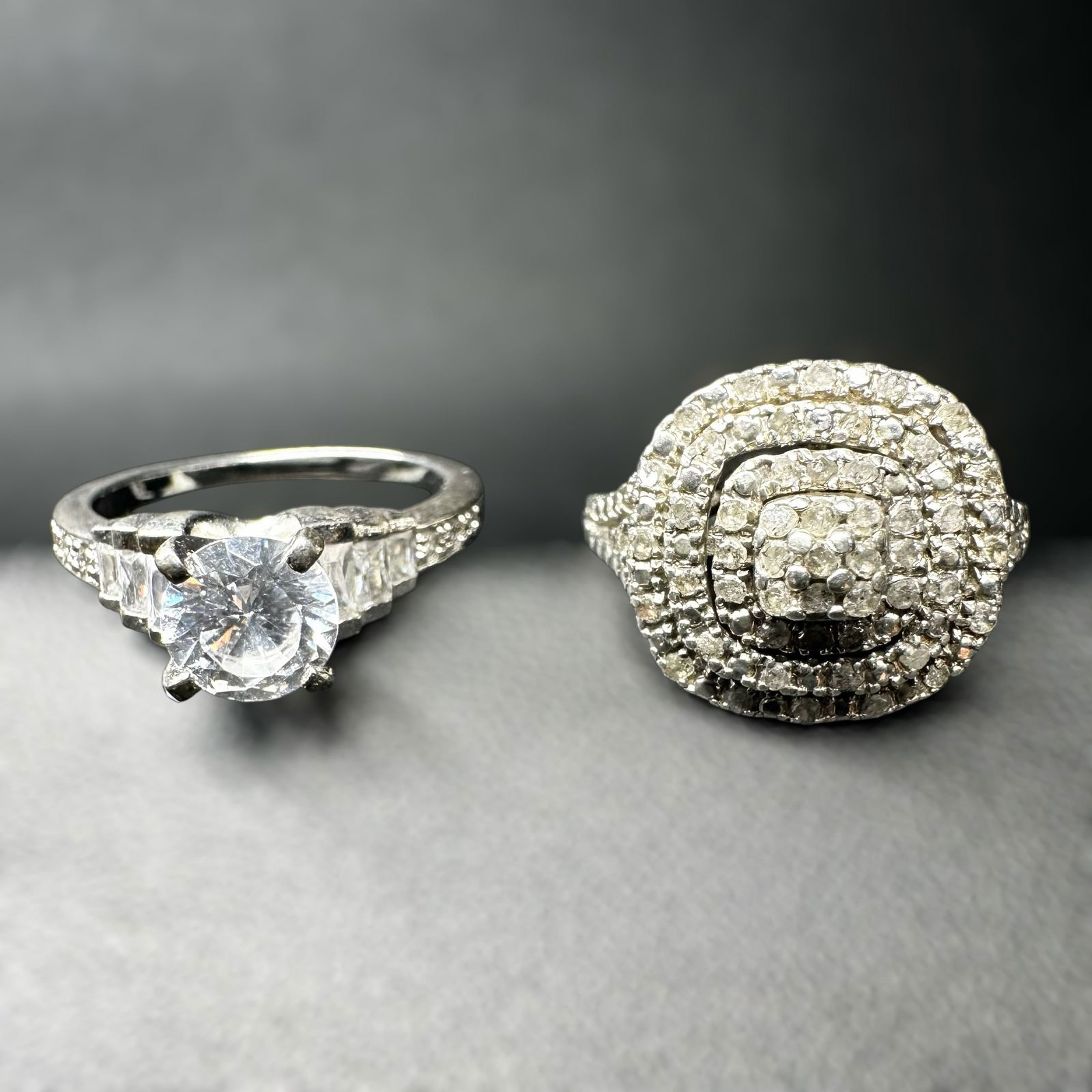 Sz6.5/Sz7/9g 925 Sterling Silver Cubic Zirconia Marcasite Ring Lot - 2 Pc (1 of 16)