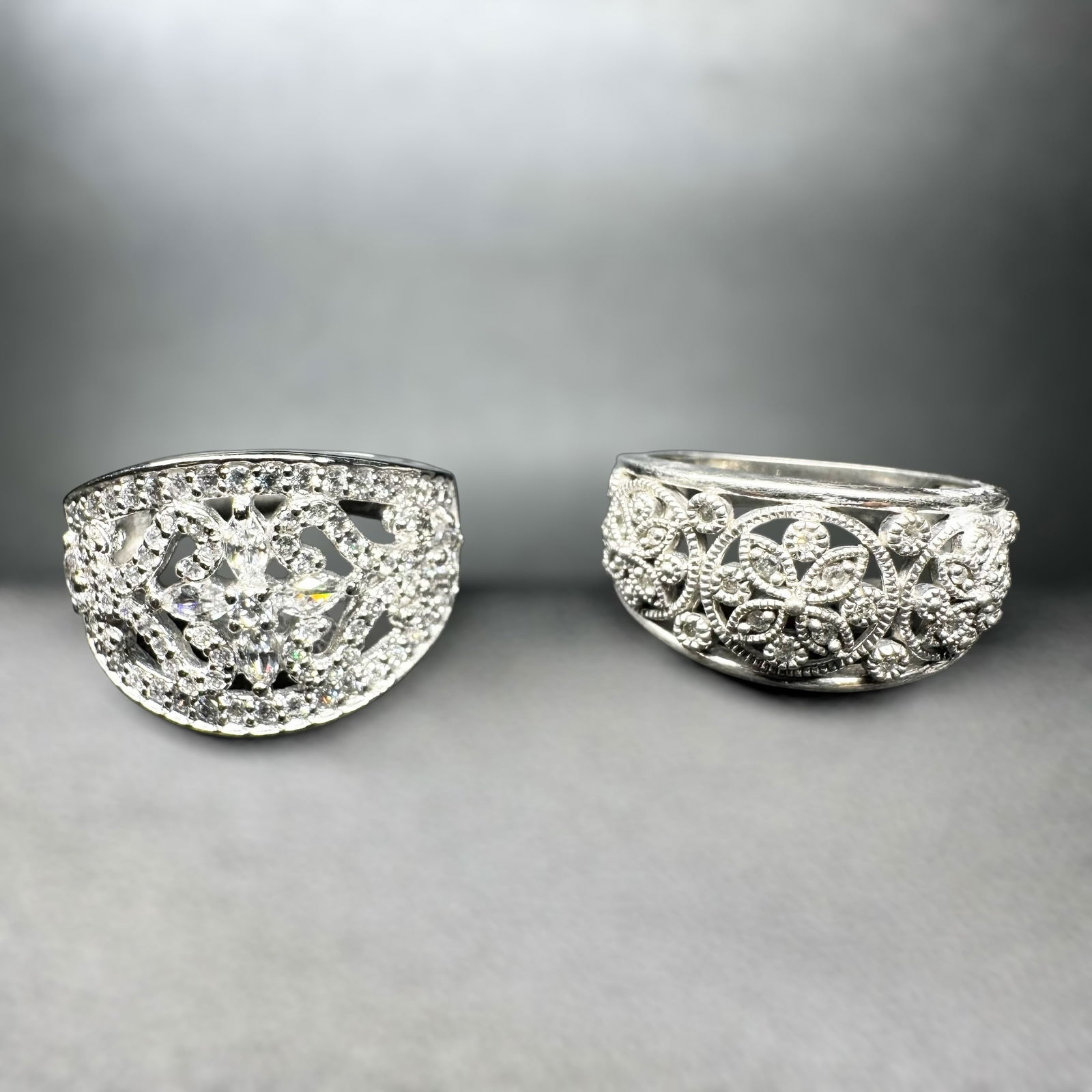 Sz7/Sz8/9g Sz7/Sz8/9g 925 Sterling Silver Cubic Zirconia Filigree Marcasite Ring Lot (1 of 12)