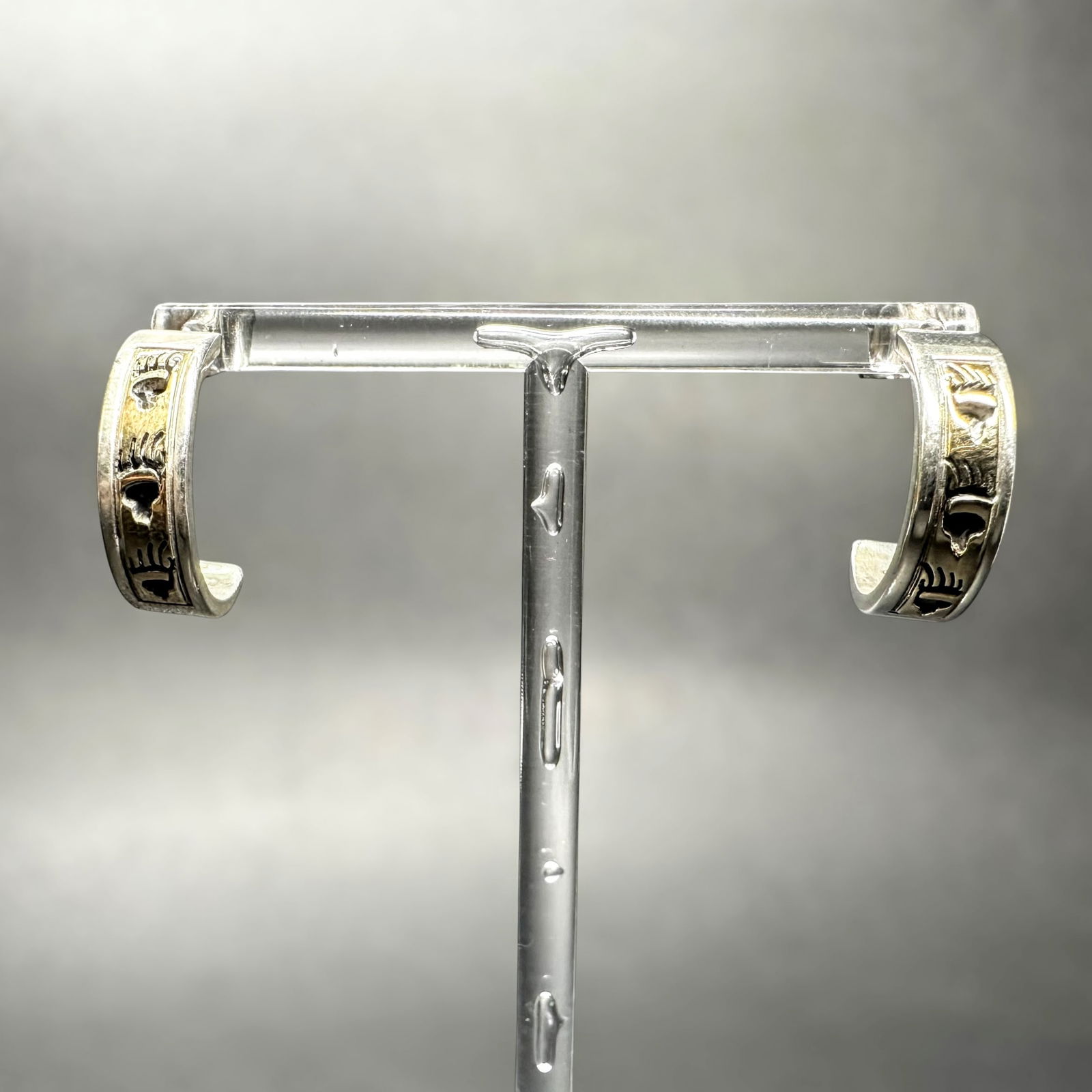 7g Native American Navajo Scott Skeets Sterling Silver & 14K Gold Half Hoop Earrings (1 of 8)