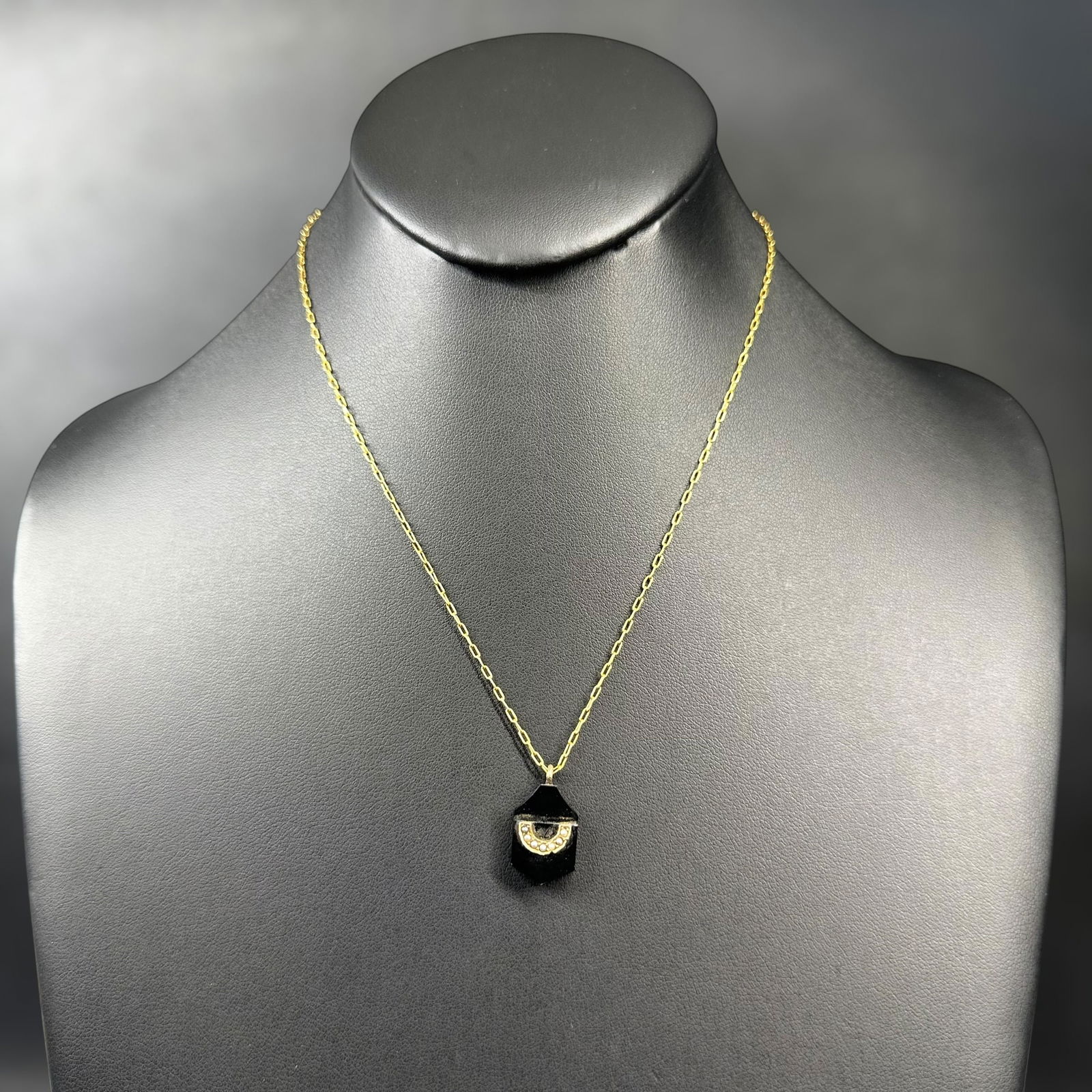 16”/3g Victorian Onyx Gold Filled Seed Pearl Mourning Pendant Necklace (1 of 8)