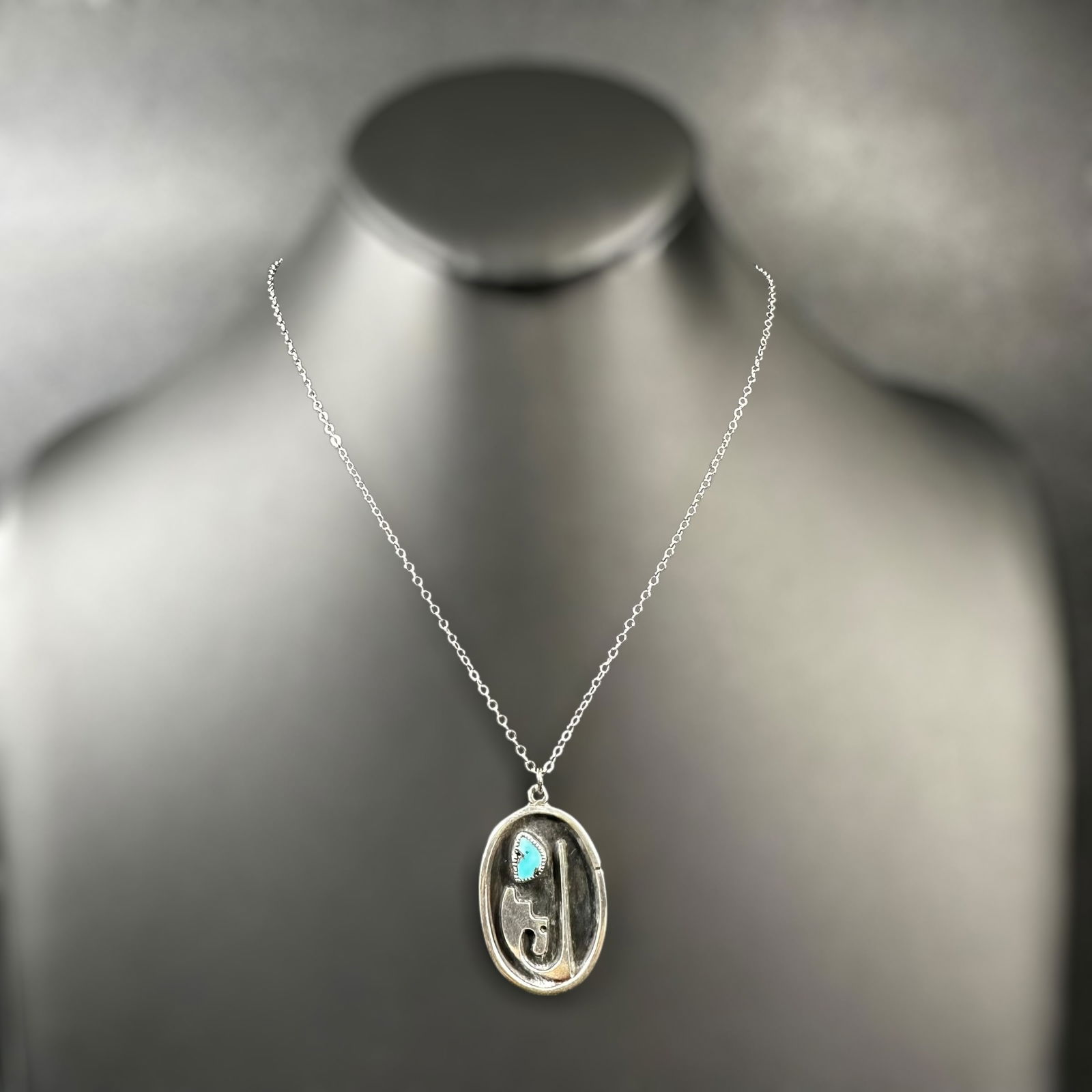 16"/5g Native American Hopi 925 Sterling Silver Turquoise Pendant Necklace (1 of 10)