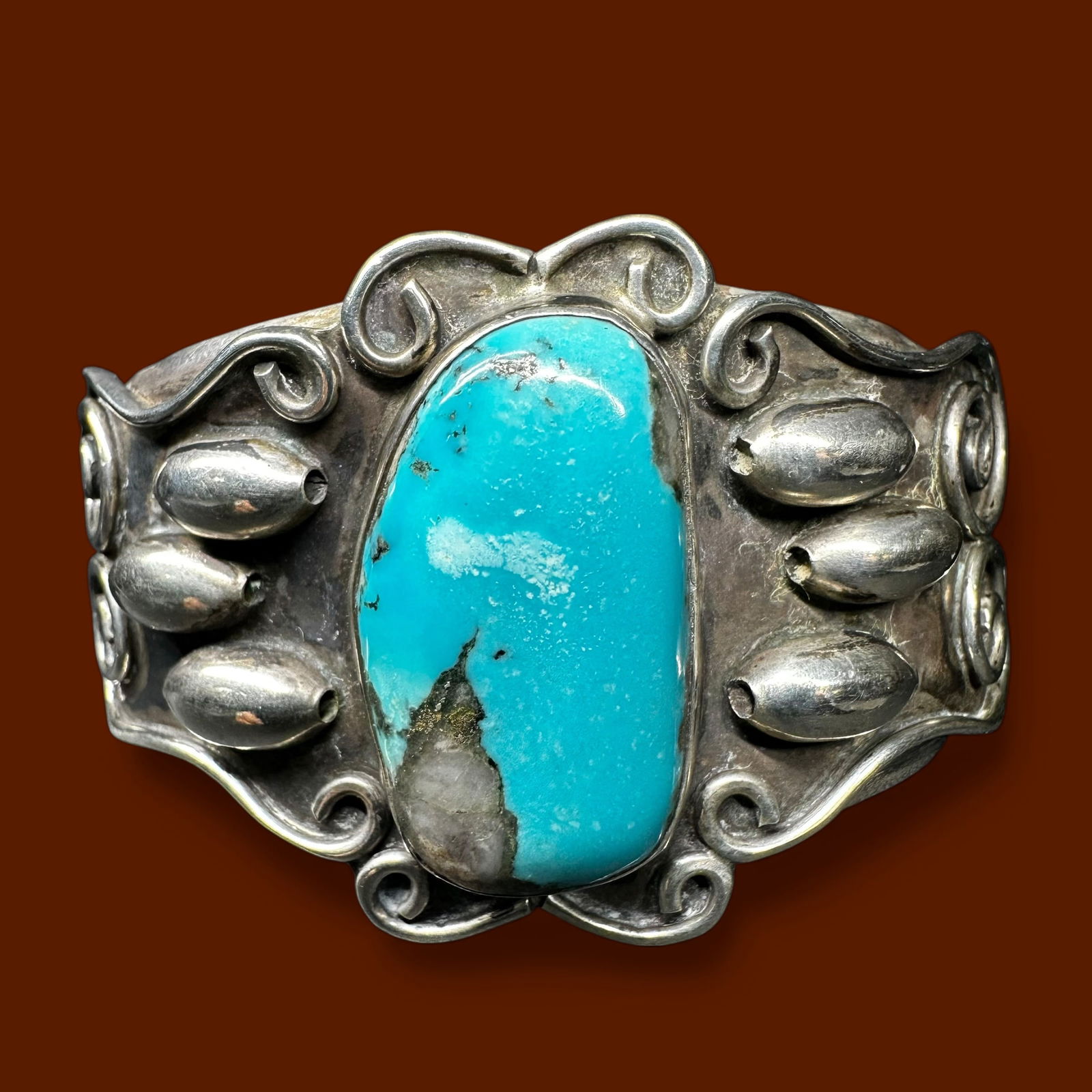 6”/49g Native American Sterling Silver Turquoise Cuff Bracelet (1 of 10)