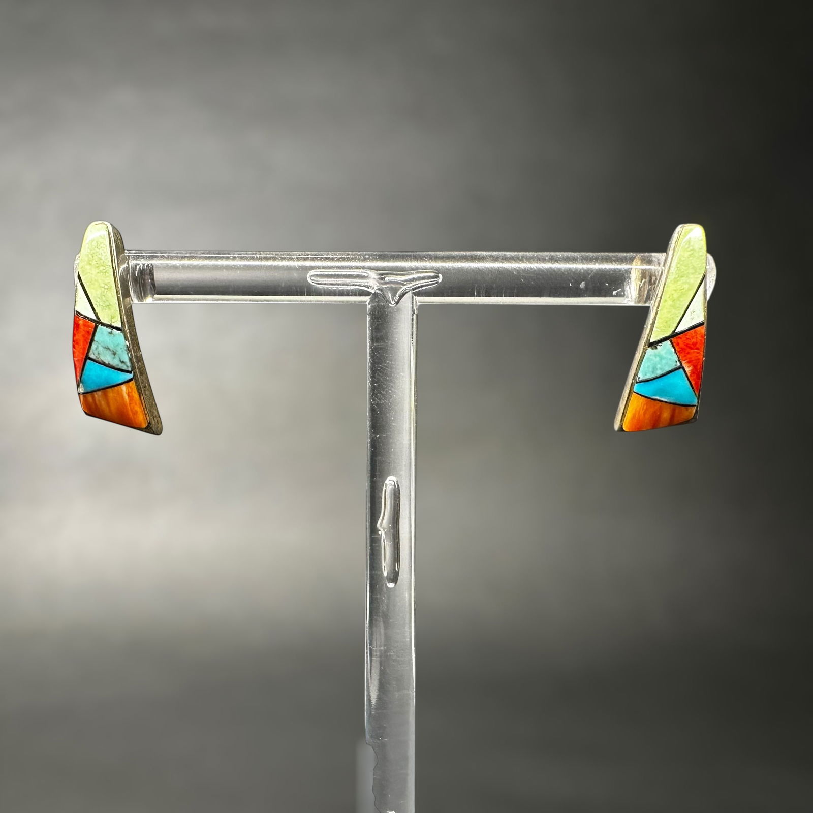 4g Native American Calvin Begay 925 Sterling Silver Multi-Stone Inlay Earrings (1 of 6)