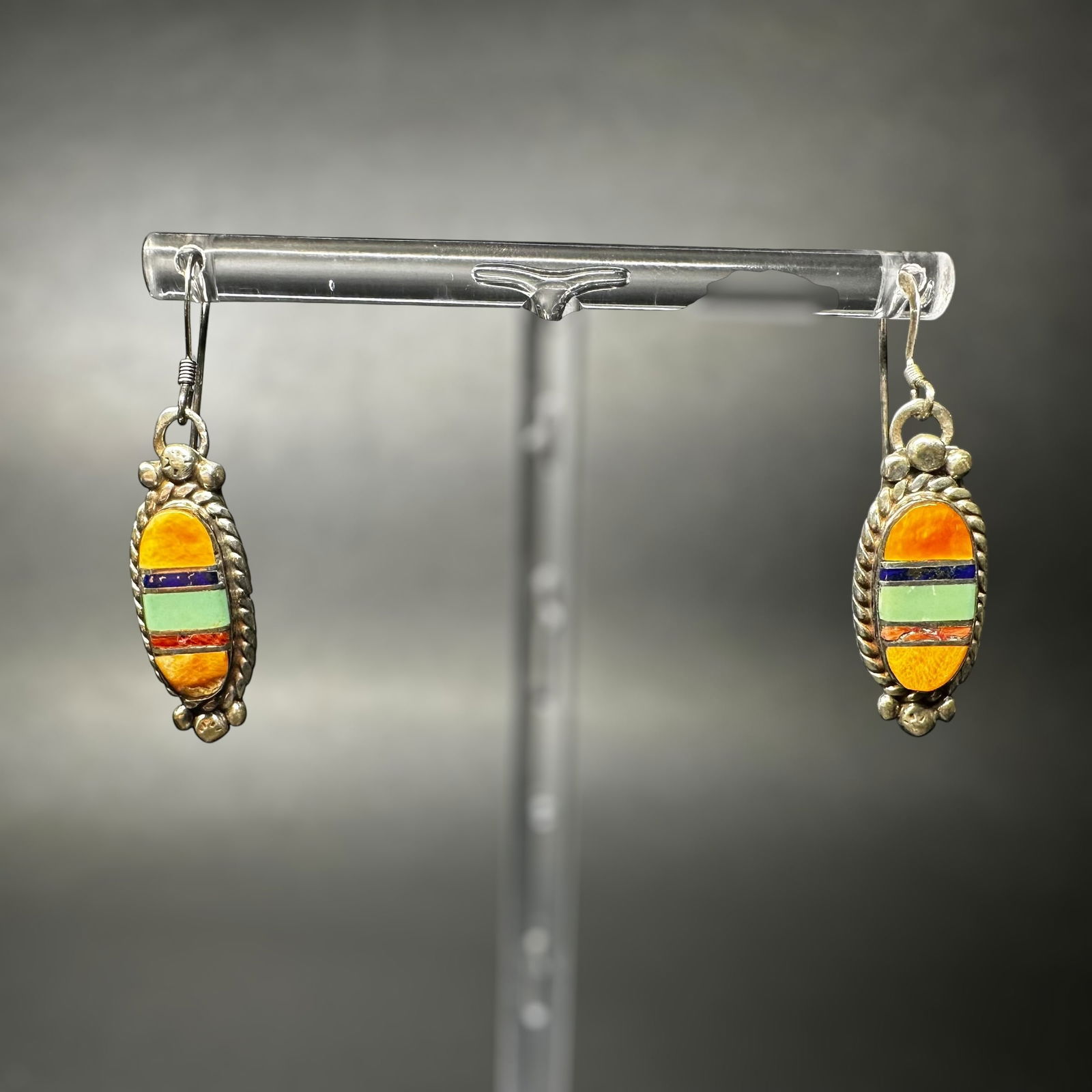 5g Native American Navajo Sadie Jim Sterling Silver Multi-Stone Inlay Earrings (1 of 10)