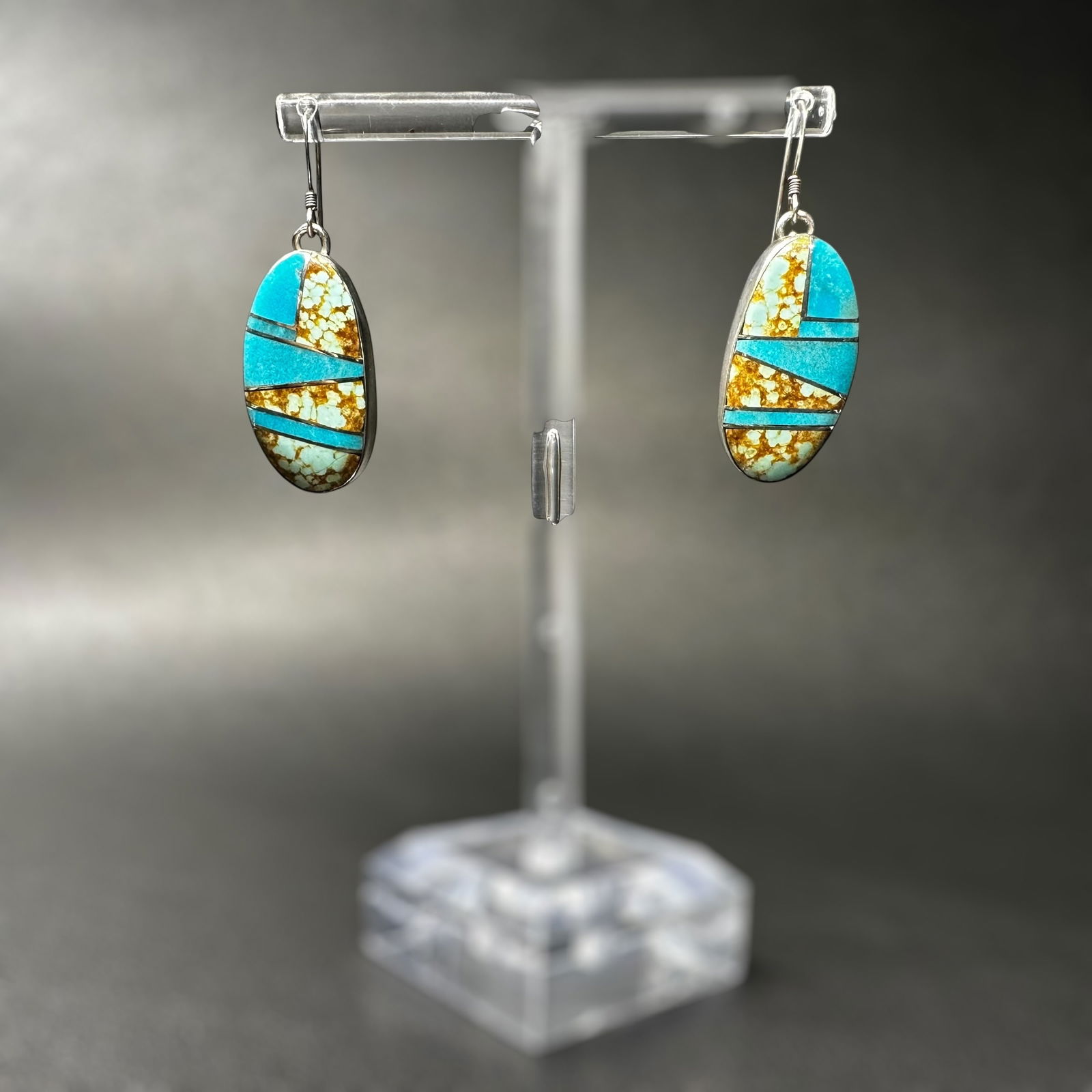 8g Native American 925 Sterling Silver Turquoise Inlay Earrings (1 of 8)