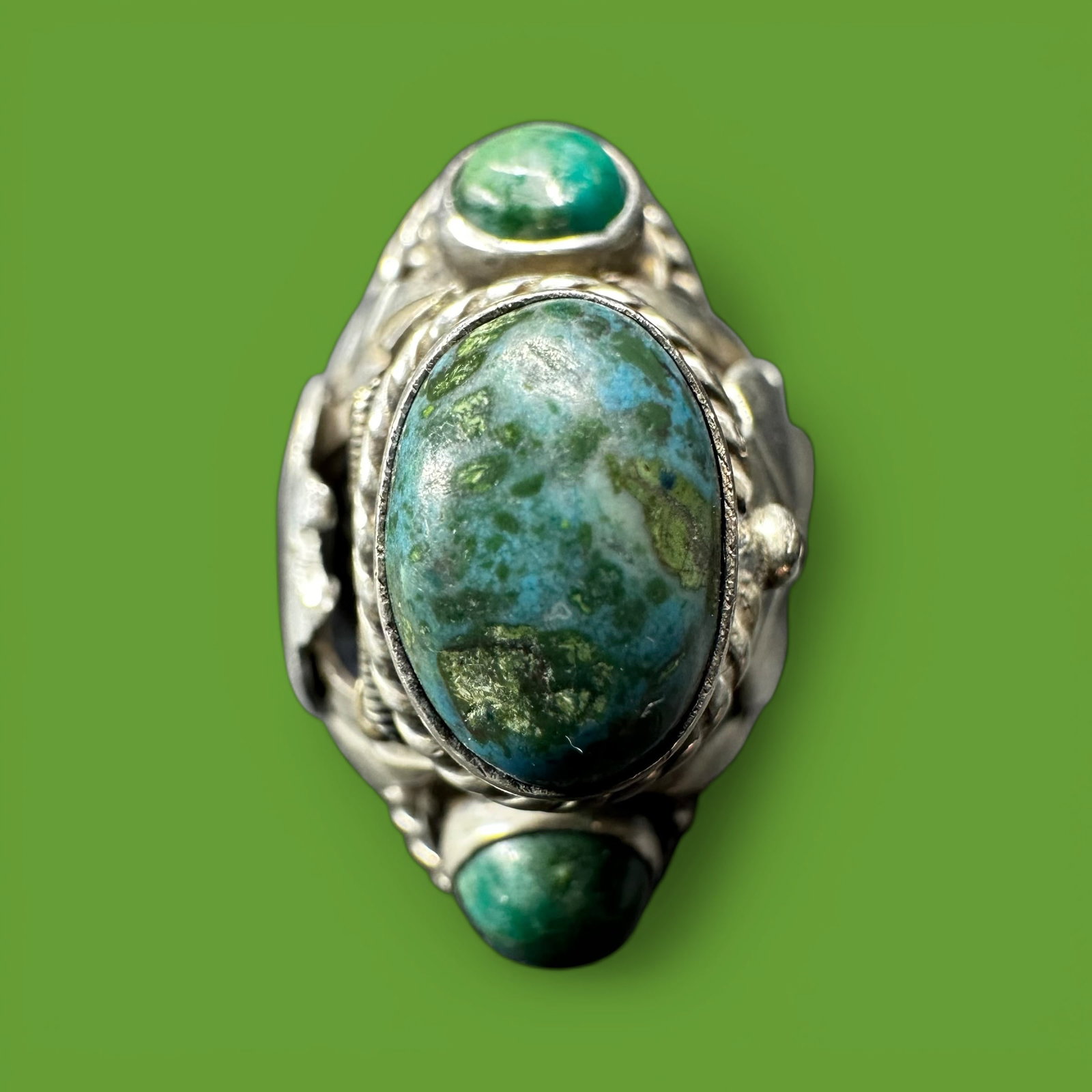 Sz8.75/9g Vintage Taxco Mexico Sterling Silver Turquoise Poison Adjustable Ring: Sz8.75/9g Vintage Taxco Mexico Sterling Silver Turquoise Poison Adjustable Ring:Brand/Model: Unknown.Manufacturer Location: Not marked.Year Produced: Unknown.Condition: Good pre-owned condition with s