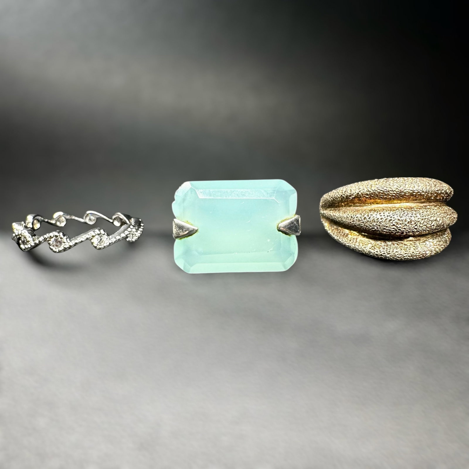 Sz6/Sz8.5/Sz8.75/14g 925 Sterling Silver Cubic Zirconia & Aqua Glass Ring Lot - 3 Pc: Sz6/Sz8.5/Sz8.75/14g 925 Sterling Silver CZ Aqua Glass Ring Lot:Brand/Model: Mixed; unmarked.Manufacturer Location: Not marked.Year Produced: Unknown.Condition: Overall good pre-owned condition with s