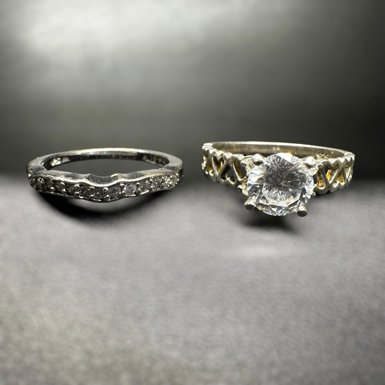 Sz7/Sz8/4g: Sz7/Sz8/4g Sterling Silver Cubic Zirconia Ring Set:Brand/Model: Unknown brand.Manufacturer Location: Not marked.Year Produced: Unknown.Condition: Overall good condition with light surface wear consist