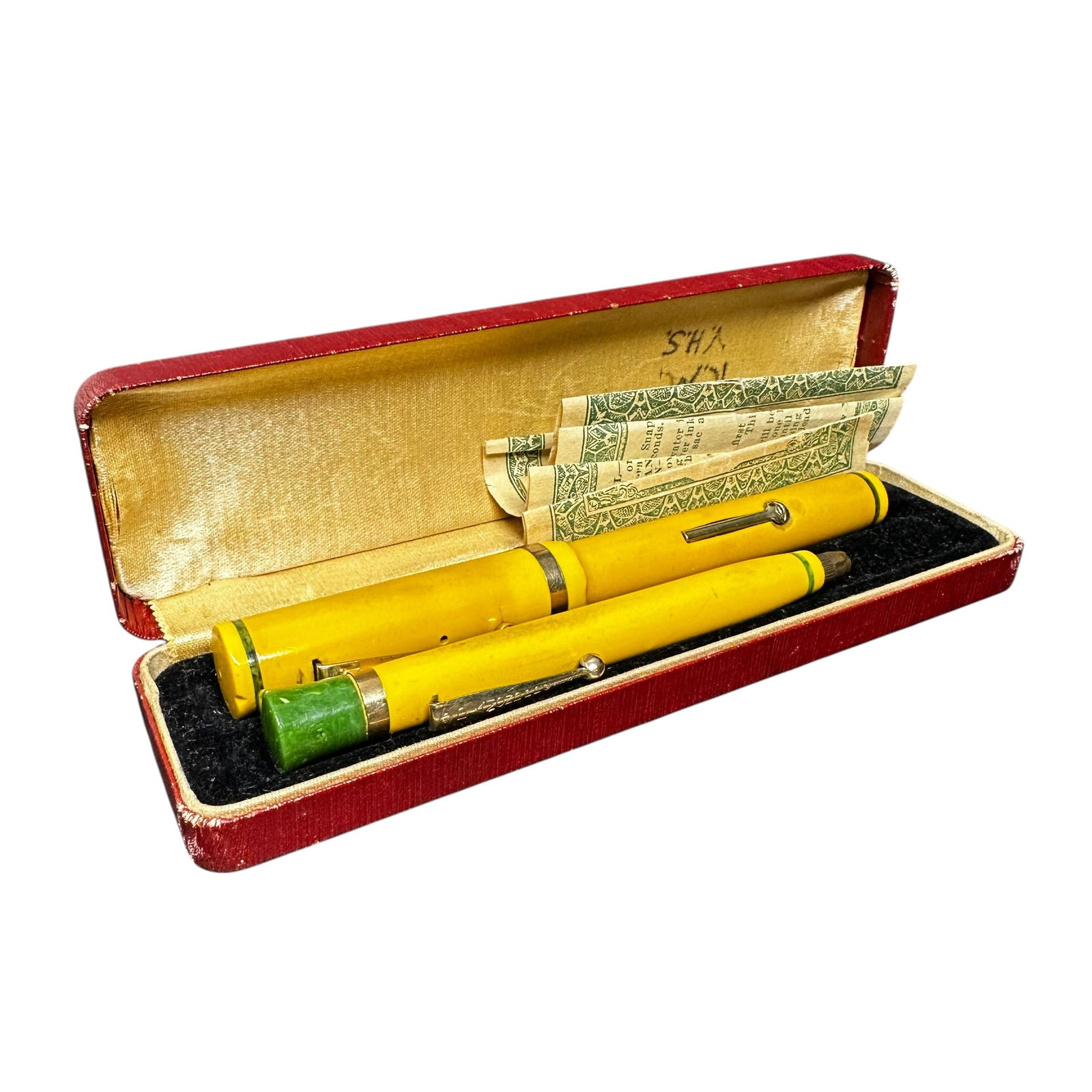 138g Antique Diamond Point Pen Co. Fountain Pen Set - Mandarin Yellow 14K Flex Large Sz8 Nib (1 of 8)