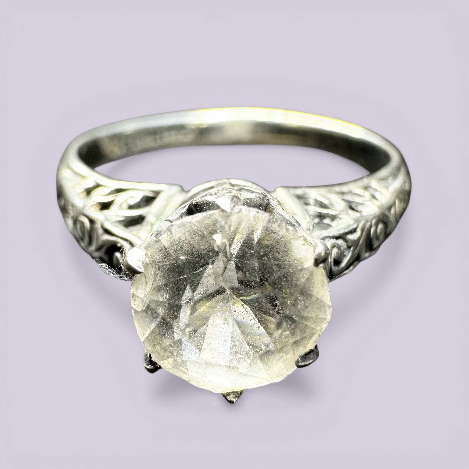 Sz6.5/2g Sterling Silver Faceted Cubic Zirconia Stone Ring (1 of 6)