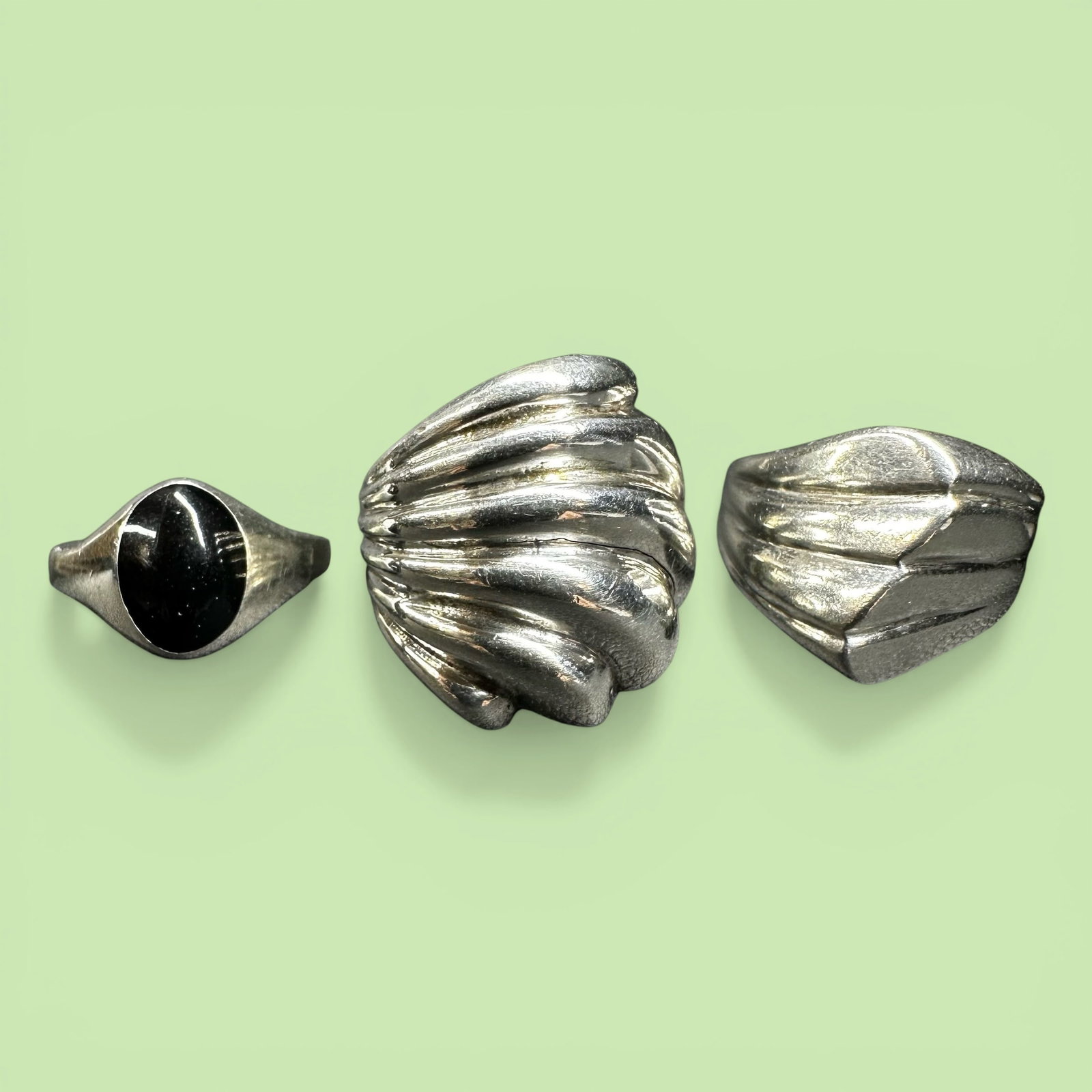 Sz5/5.75/6/16g Sterling Silver Onyx Ring Lot - 3 Pieces (1 of 14)