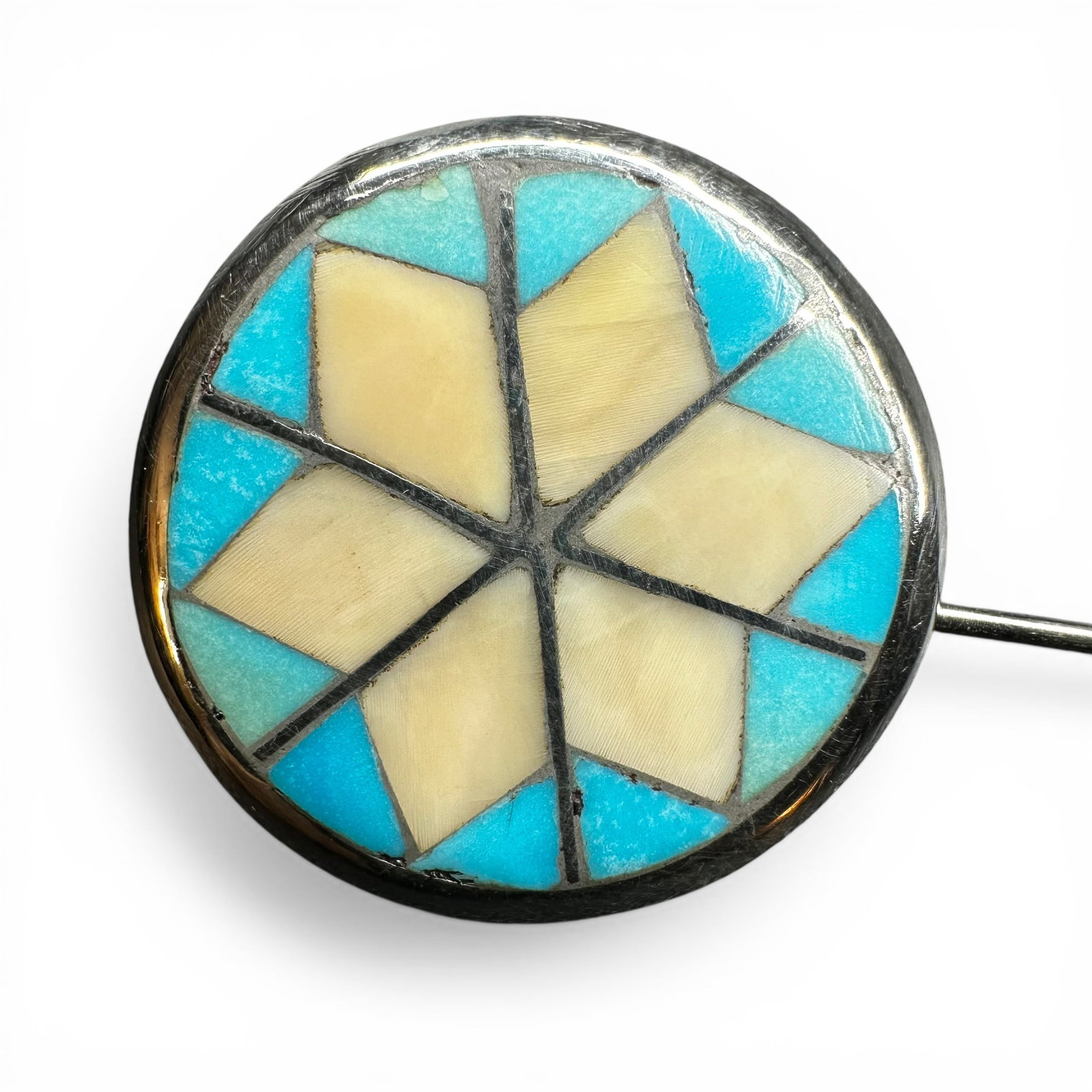 4g Native American Sterling Silver Turquoise & Shell Inlay Stick Pin (1 of 6)