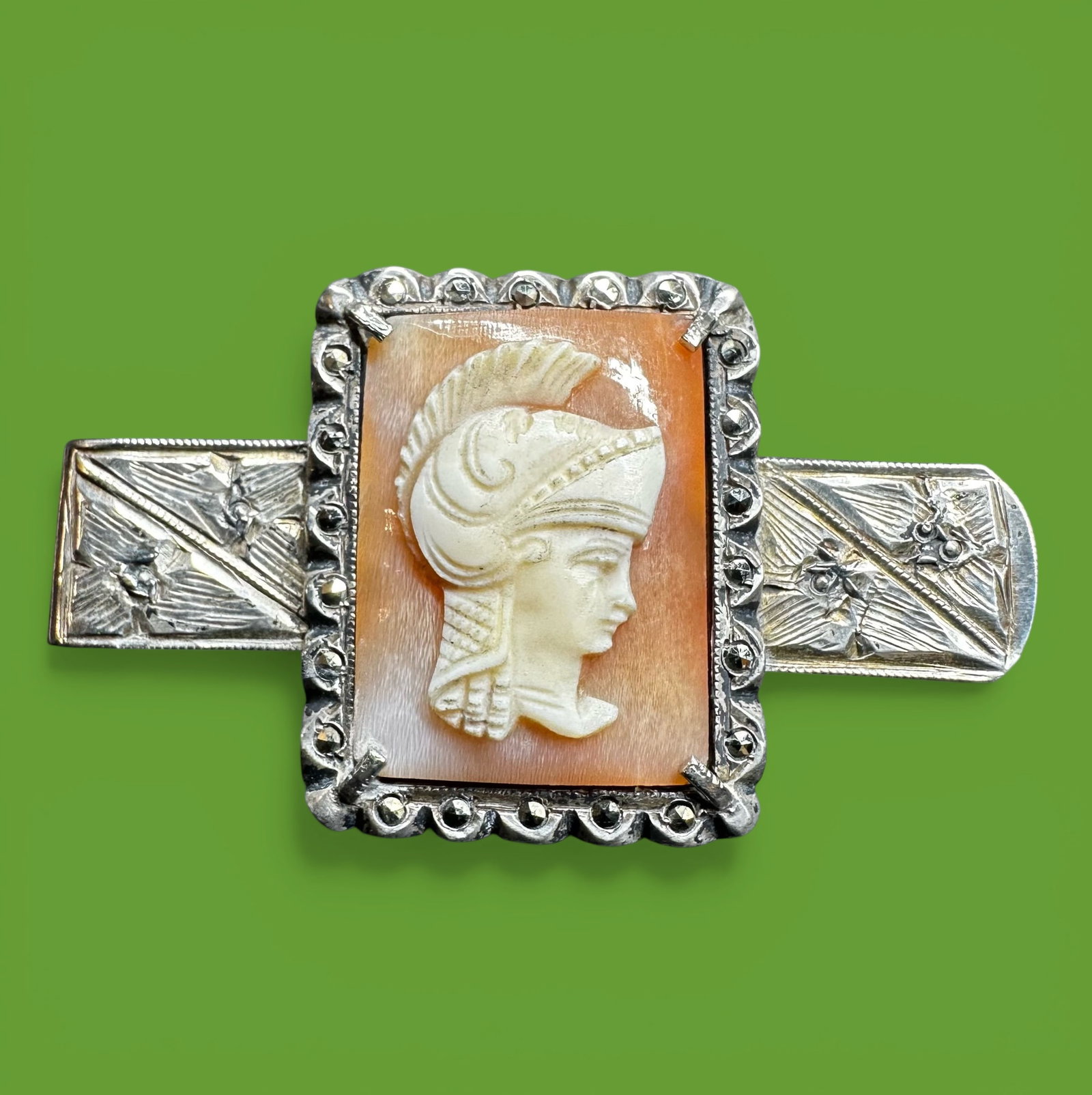 10g Taxco Mexico 925 Sterling Silver Marcasite Roman Soldier Cameo Money Clip (1 of 8)