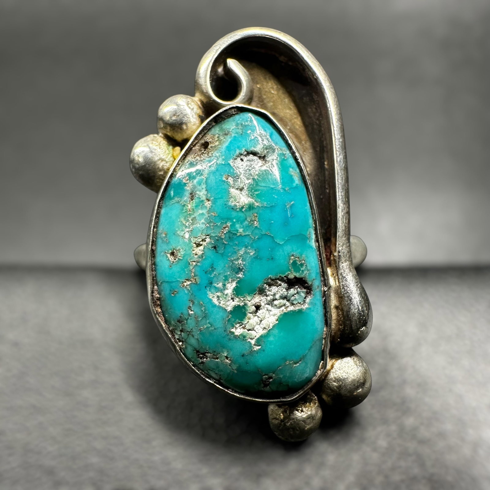 Sz6.5/6g Vintage Native American Sterling Silver & Kingman Turquoise Ring (1 of 8)