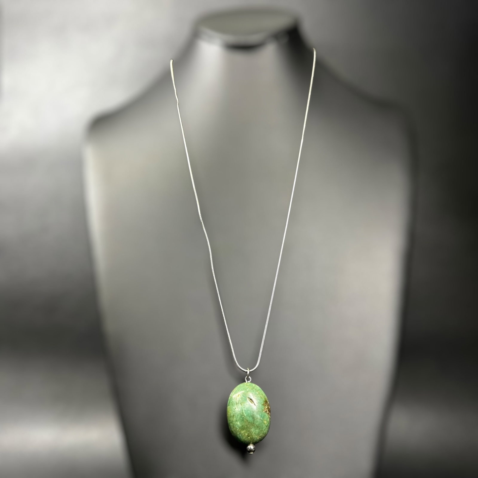 23”/14g Sterling Silver Royston Turquoise Pendant Necklace: 23”/14g Sterling Silver Royston Turquoise Pendant Necklace:Brand/Model: No hallmark.Manufacturer Location: Not marked.Year Produced: Unknown.Condition: Good condition with surface wear and minor