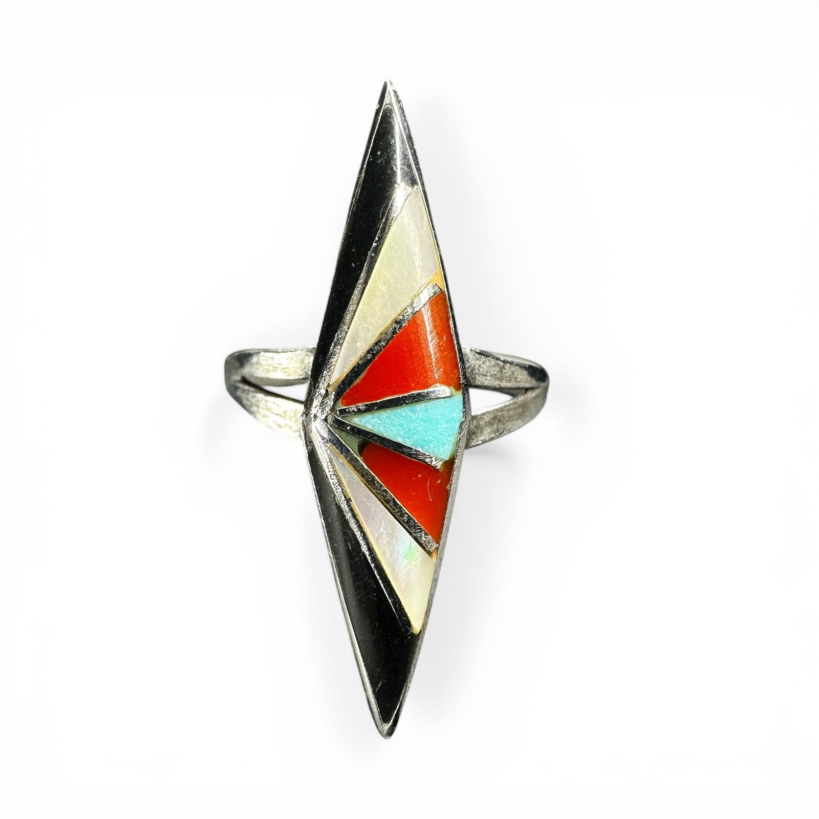 Sz5.25/3g Native American Zuni Sterling Silver Multi-Stone Inlay Ring (1 of 7)
