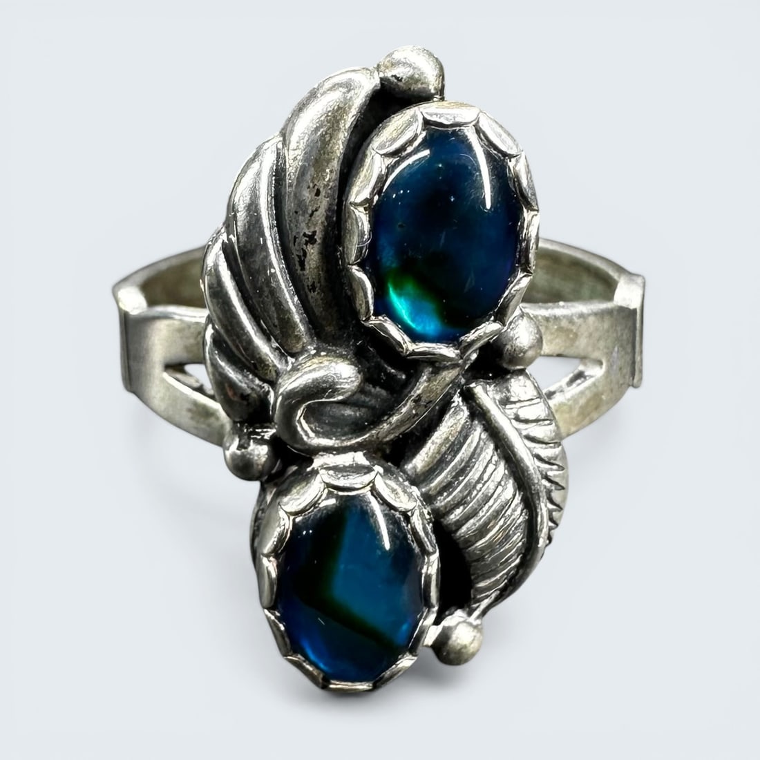 Sz6.25/3g Native American Sterling Silver Blue Abalone Shell Ring (1 of 9)