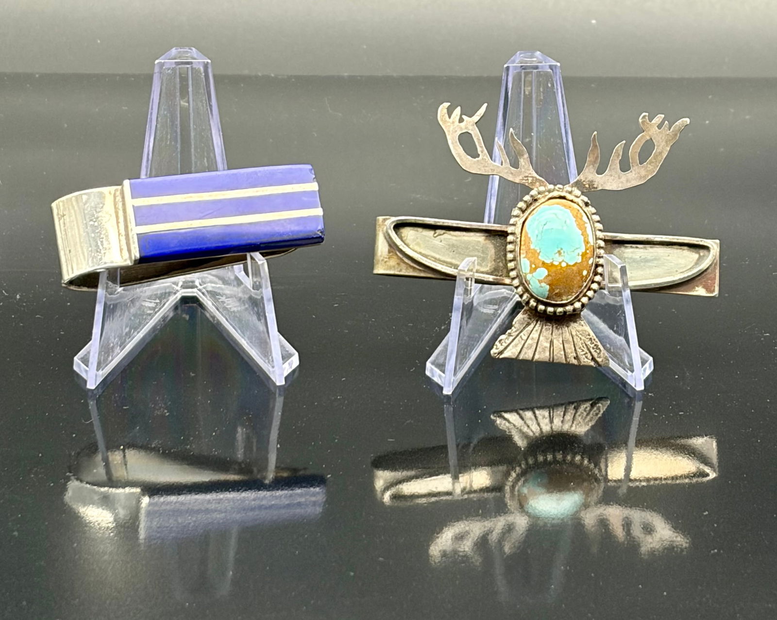 Two Statement Sterling Silver Rings – Blue Inlay Band & Turquoise Deer Motif Ring (1 of 8)