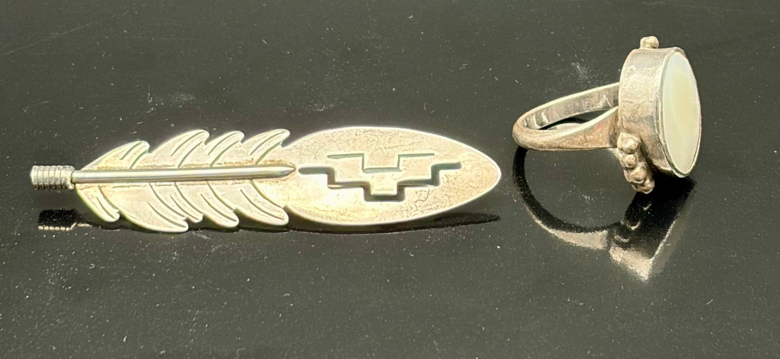E. Willie Sterling Silver Feather Pin & Vintage Silver Ring – Native Style Lot (1 of 12)