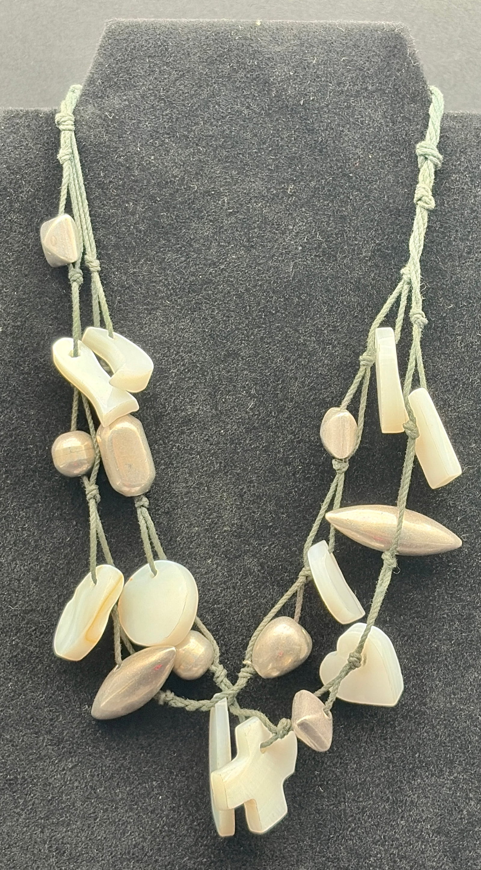 Handcrafted Multi-Strand Cord Necklace with Natural Shell & Stone Beads (1 of 3)