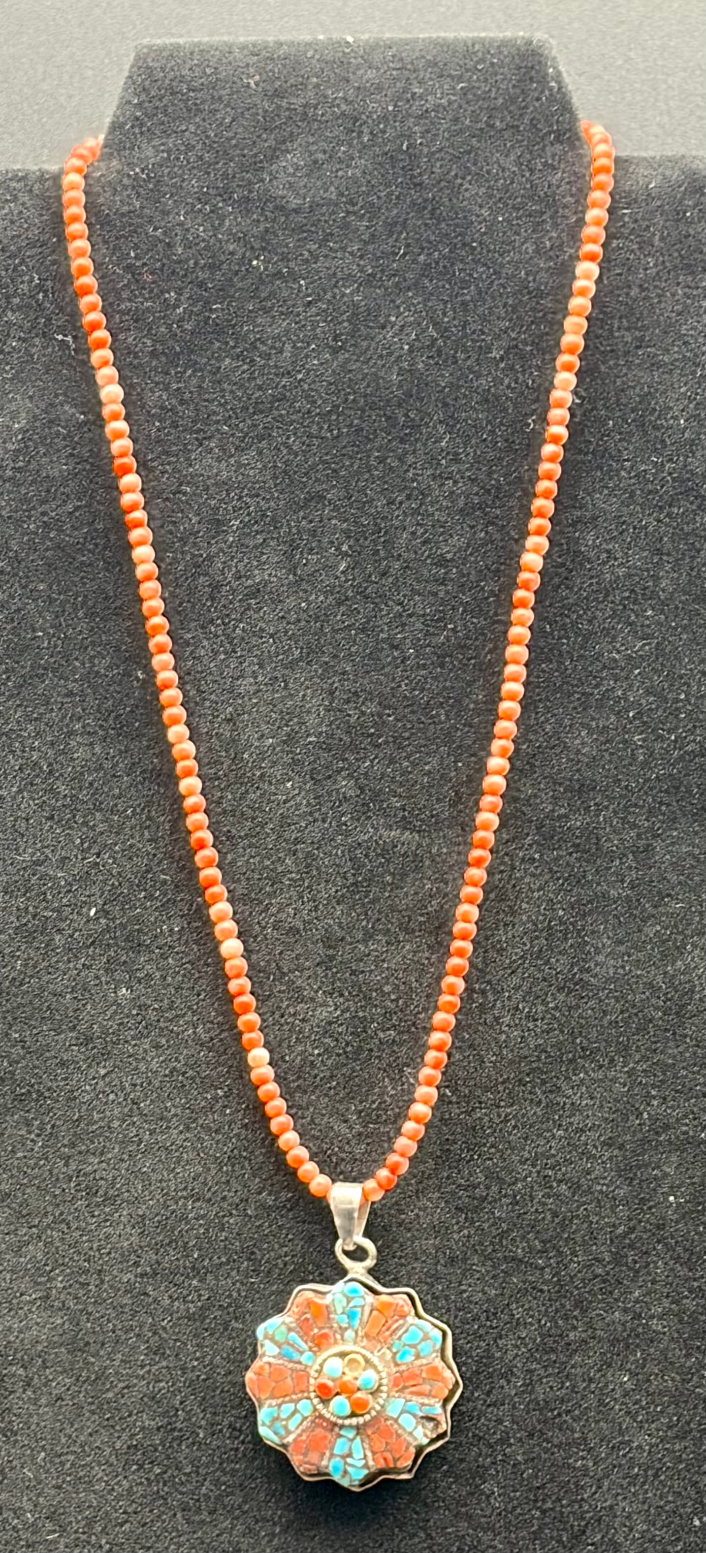 Southwest Style Coral Bead Necklace with Sterling Silver (1 of 6)