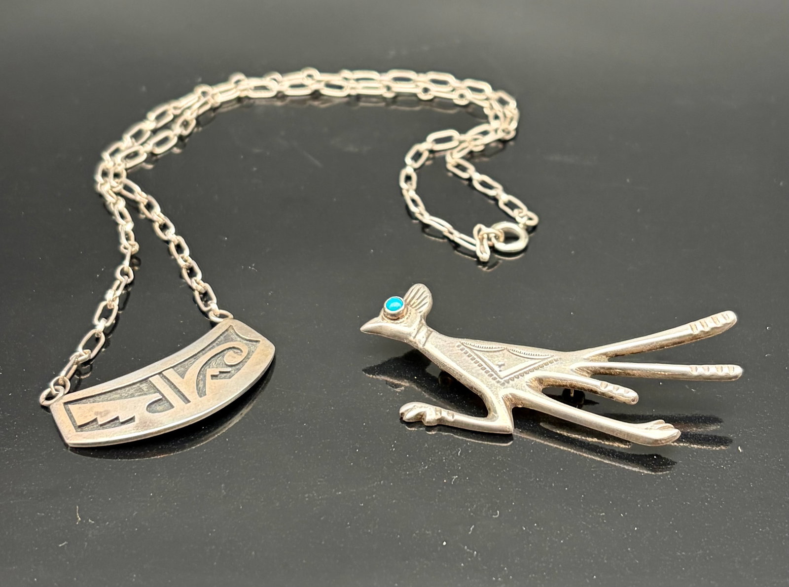 Southwest Sterling Silver Coral Bead Necklace with Mosaic Turquoise & Coral Flower Pendant: A striking Southwest-style necklace featuring warm coral bead strands paired with a bold sterling silver flower pendant inlaid with vibrant turquoise and coral mosaic. The pendant has a solid sterling