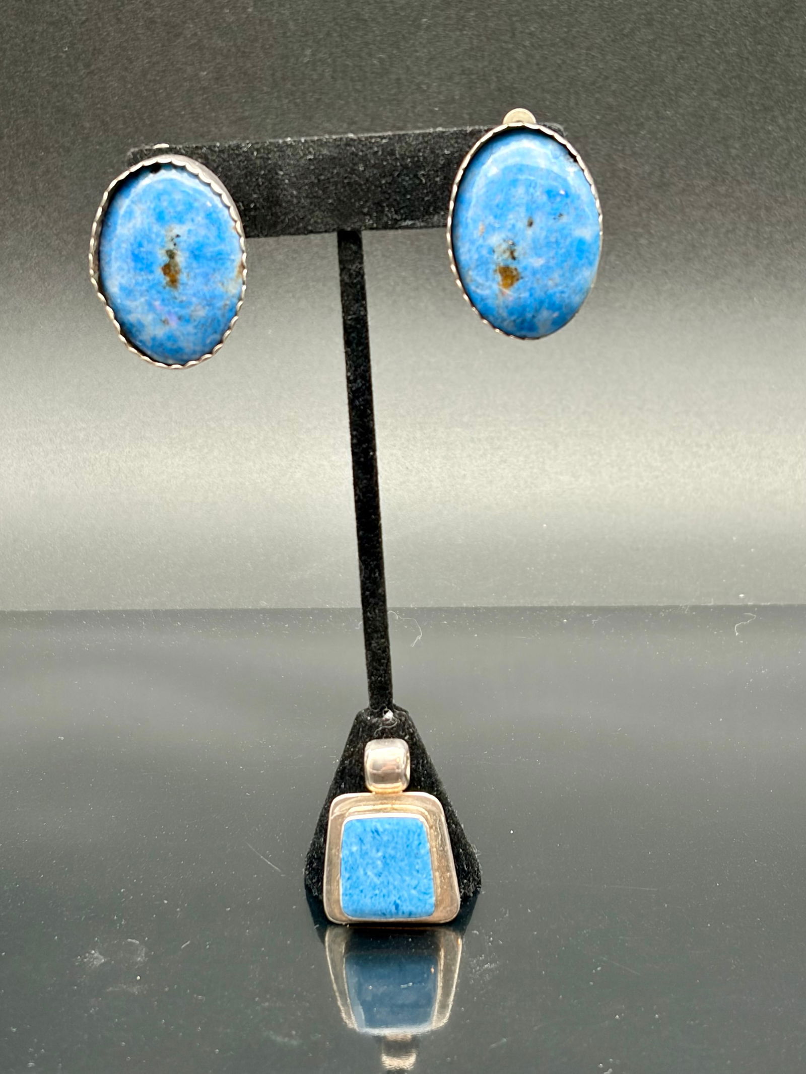 Vintage Silver Lapis Lazuli Earrings & Pendant Set – Artisan Jewelry (1 of 6)