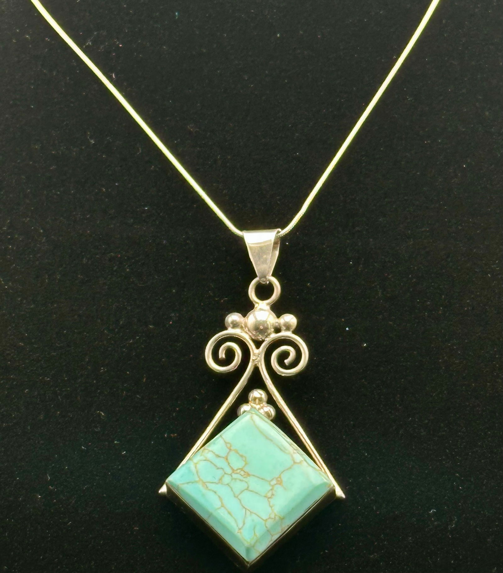 Sterling Silver Turquoise Pendant Necklace – 925 – 21g (1 of 9)