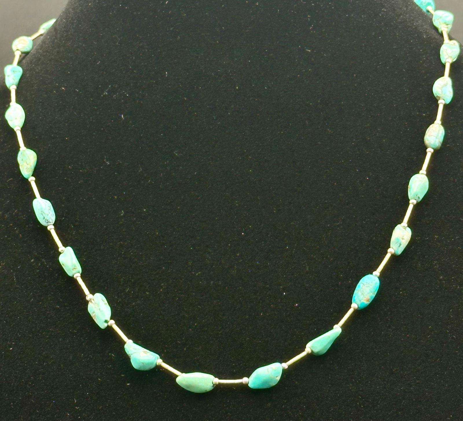 Turquoise Nugget Bead Necklace w/ Sterling Spacers – 10g (1 of 8)