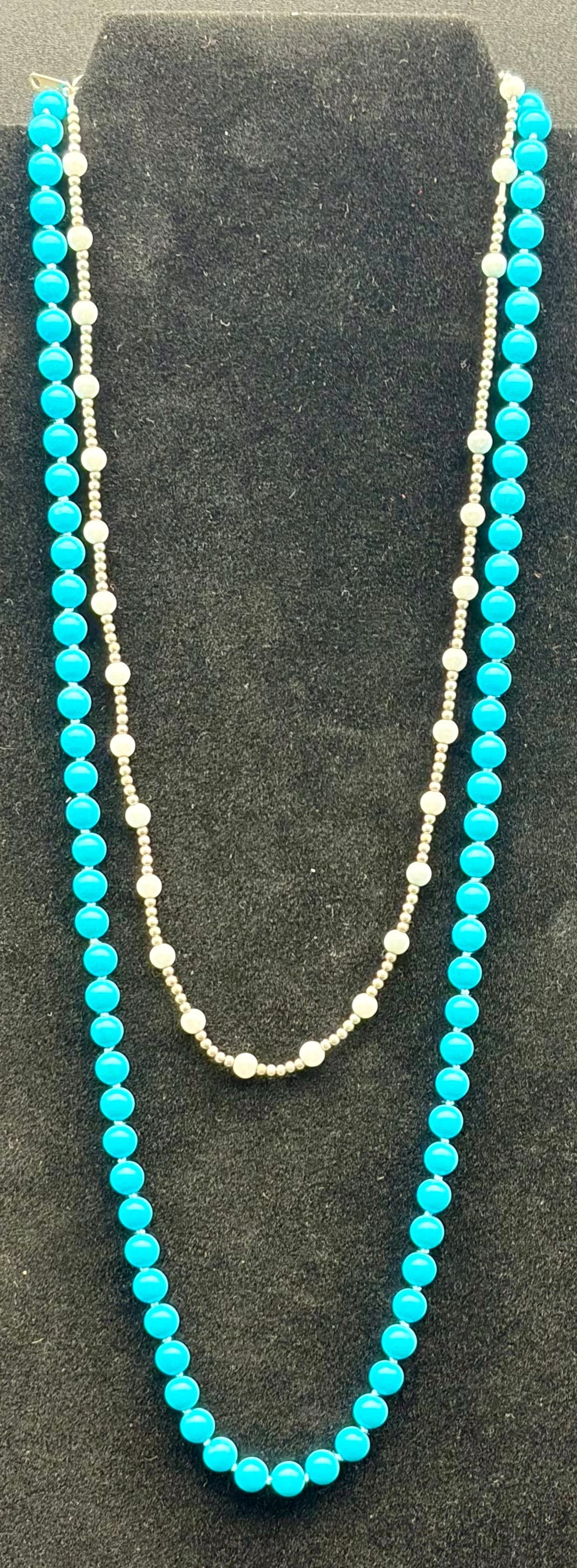 Vintage Turquoise Bead Necklace & Sterling Silver Beaded Necklace – Elegant Southwestern Pair (1 of 7)