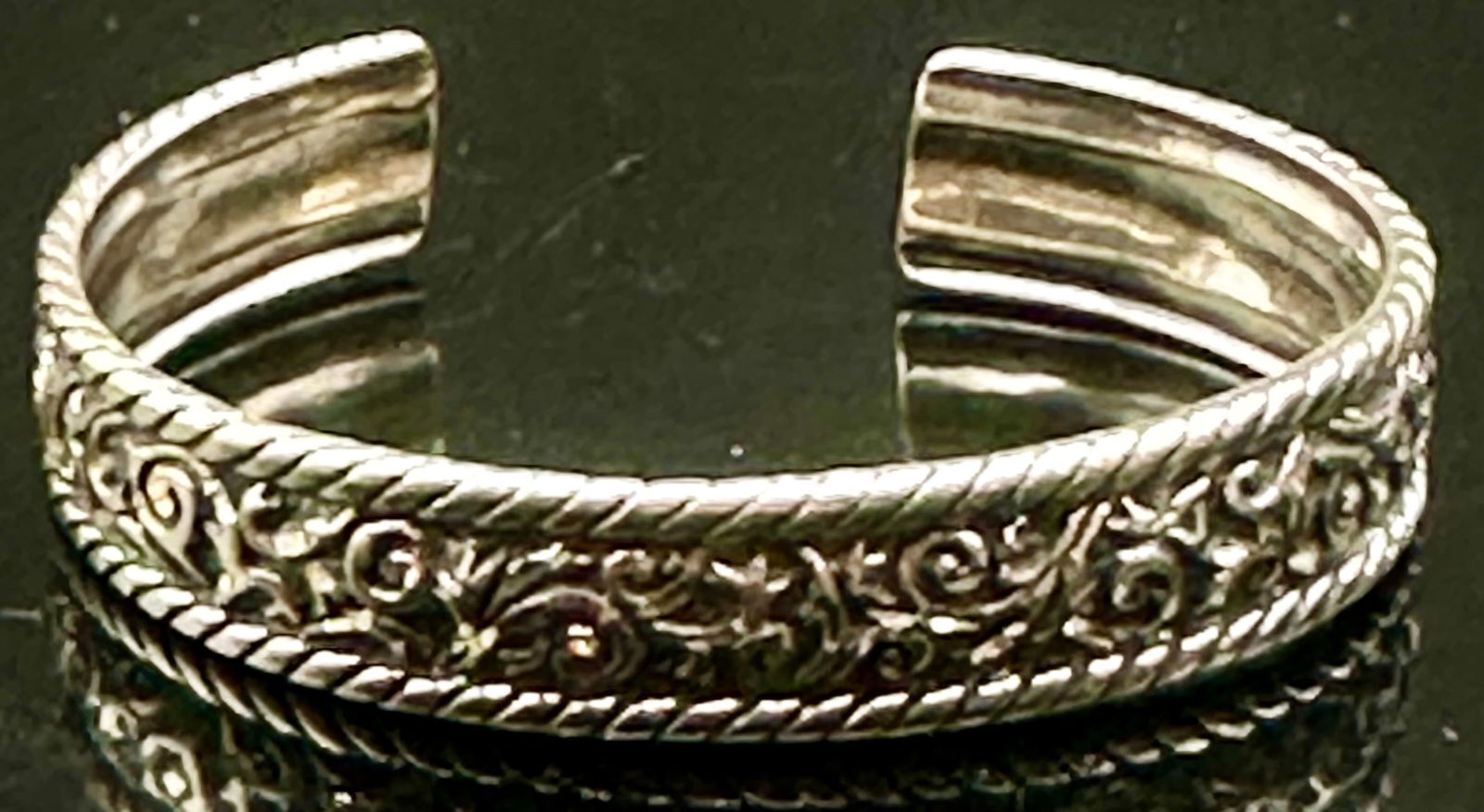 Vintage Sterling Silver Floral Rope Cuff Bracelet – 26g (1 of 8)