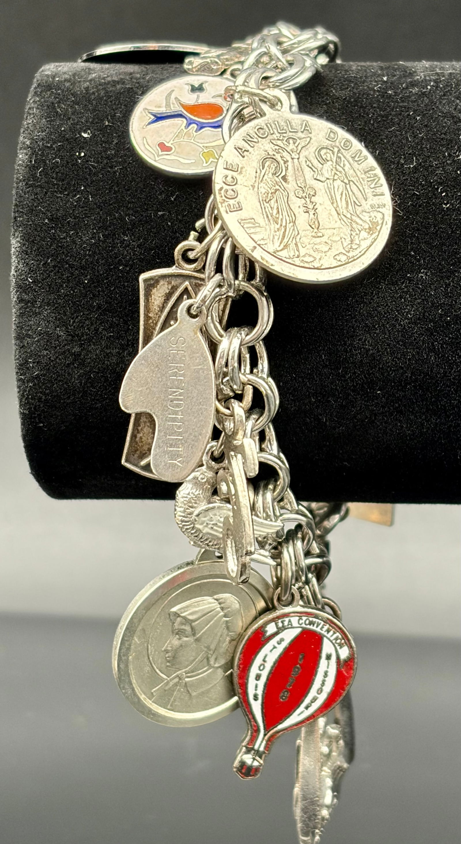 Vintage Sterling Silver Charm Bracelet – Religious Medals & Travel Souvenirs Collection (1 of 5)