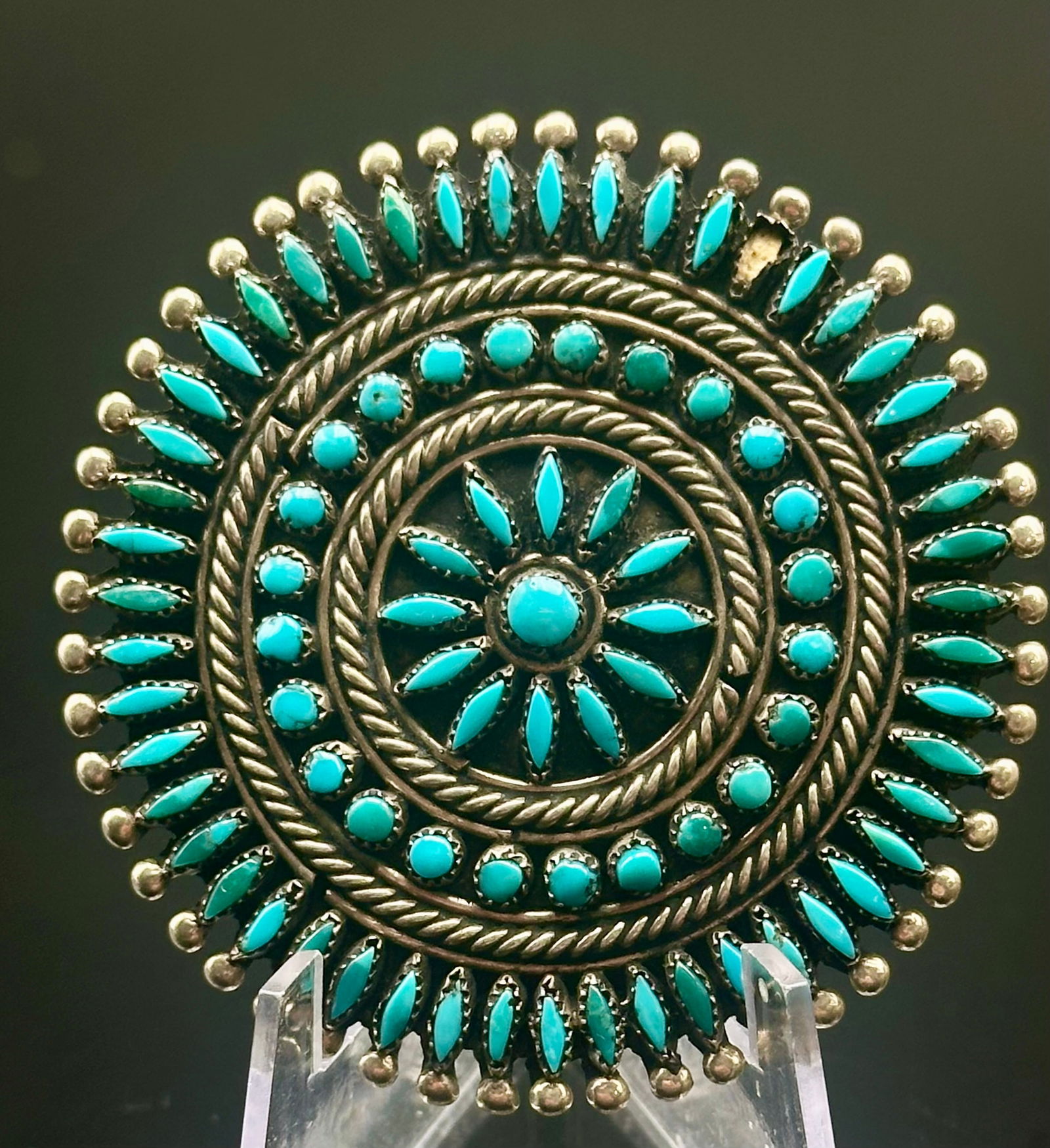 Vintage Sterling Silver Turquoise Cluster Brooch – Navajo Style – 24g (1 of 7)