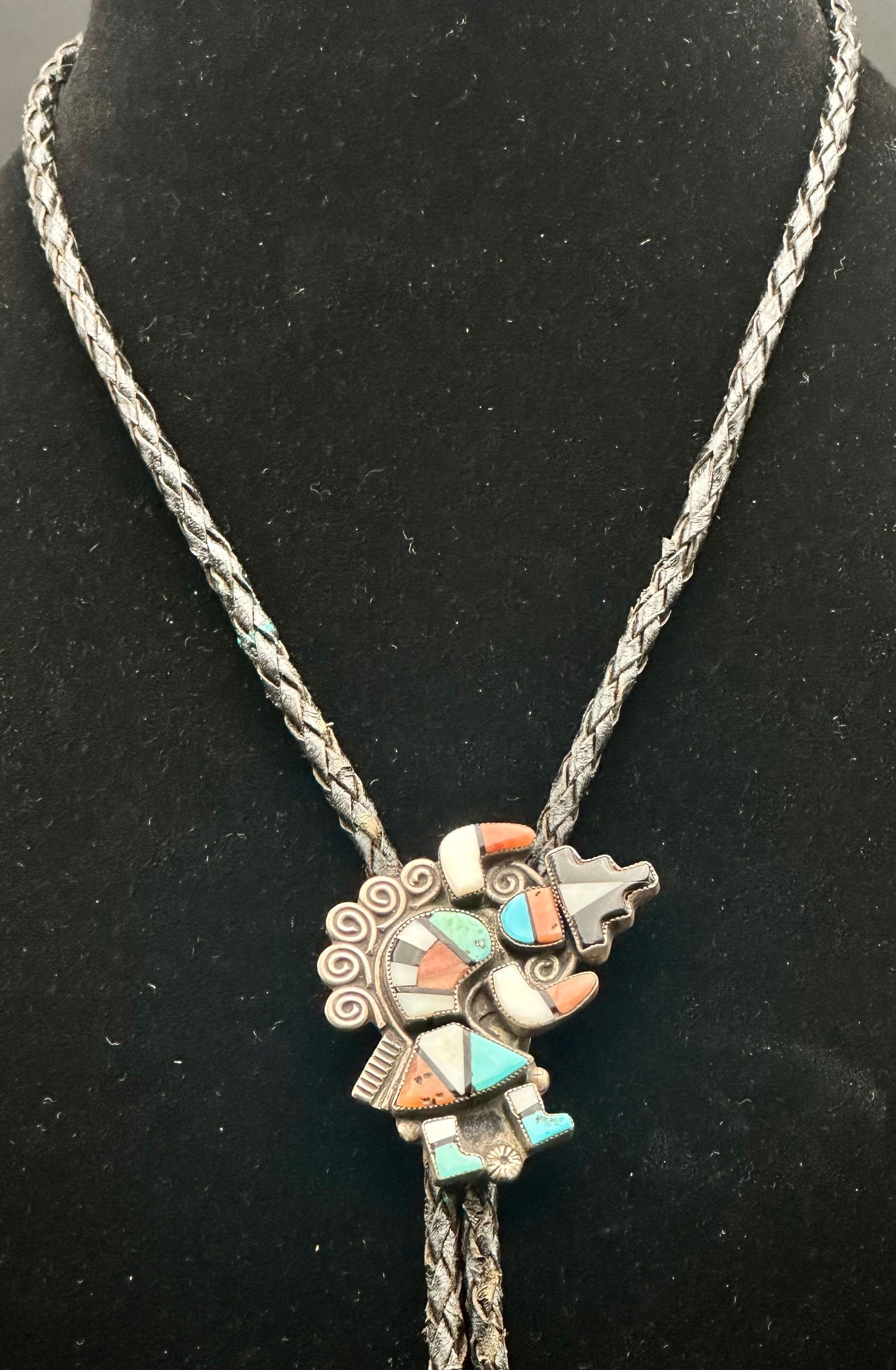 Vintage Zuni Inlay Sterling Silver Bolo Tie – Bennett Pat. Pend. (1 of 7)