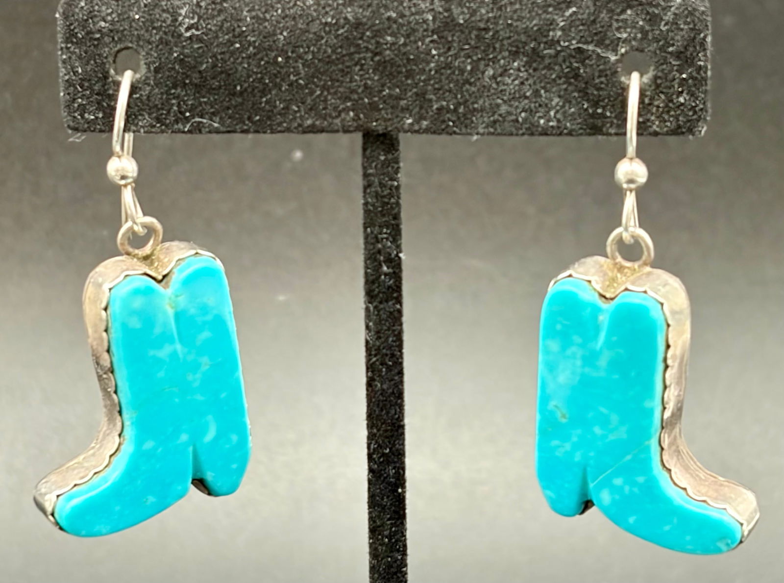 Vintage Sterling Silver Turquoise Boot Dangle Earrings – Southwestern Style (1 of 5)