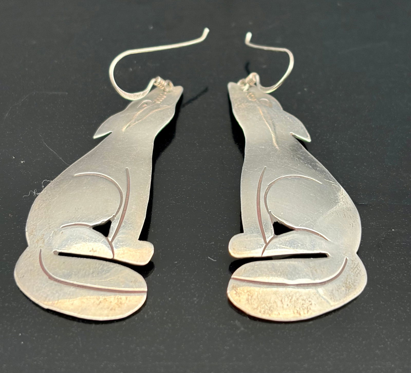 Vintage Sterling Silver Fox Earrings – Hand-Cut Artisan Animal Dangles (1 of 6)