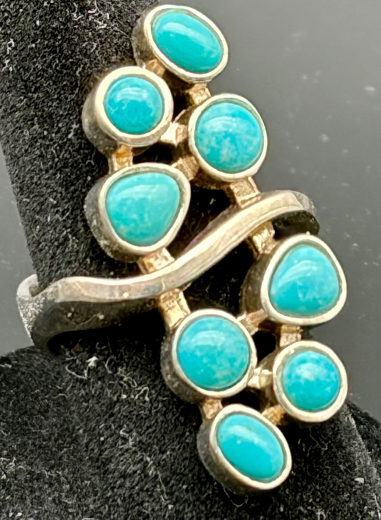 Vintage Southwestern Sterling Silver Ring with Multi-Turquoise Cluster Design (1 of 5)