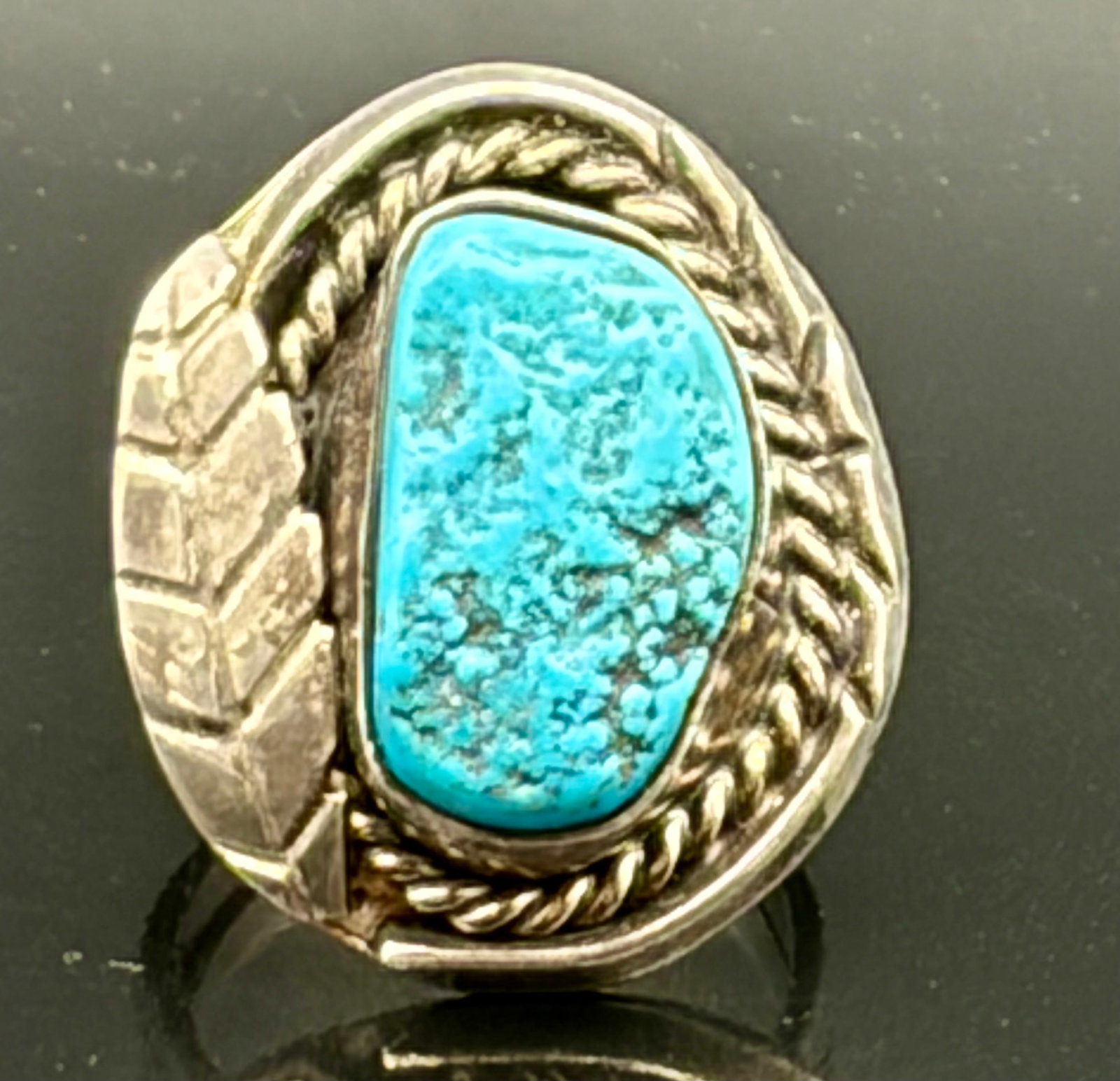 Vintage Southwestern Sterling Silver Ring with Large Turquoise Cabochon (1 of 5)
